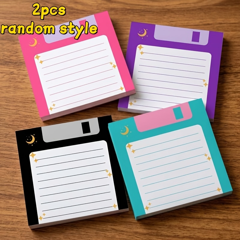Image of 2-pack Retro Floppy Disk Sticky Notes (random Colors), 3x3 Inch Lined Starry Sky Moon Notebooks For Desk Decoration, Aesthetic Planning Supplies, And Unique Colleague Gifts (50 Sheets Per Book)