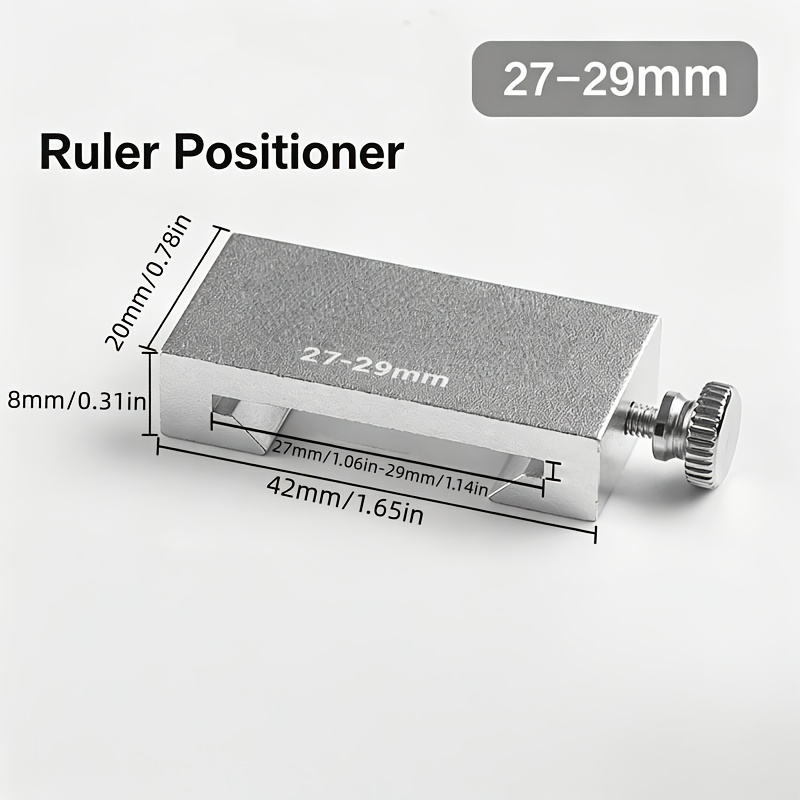 TEMU Aluminum Alloy Ruler Positioning Slider + 20cm Ruler, 27-29mm Steel Ruler Fixed Marking , Woodworking Marking Locator, Ruler Fixed Limit Block.