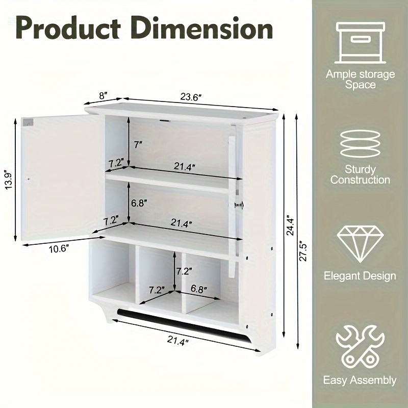 

Sunlei Bathroom Wall Cabinet With Towels Bar, Bathroom Cabinet Wall Mount With Adjustable Shelf, Over Toilet Cabinets For Bathroom Kitchen