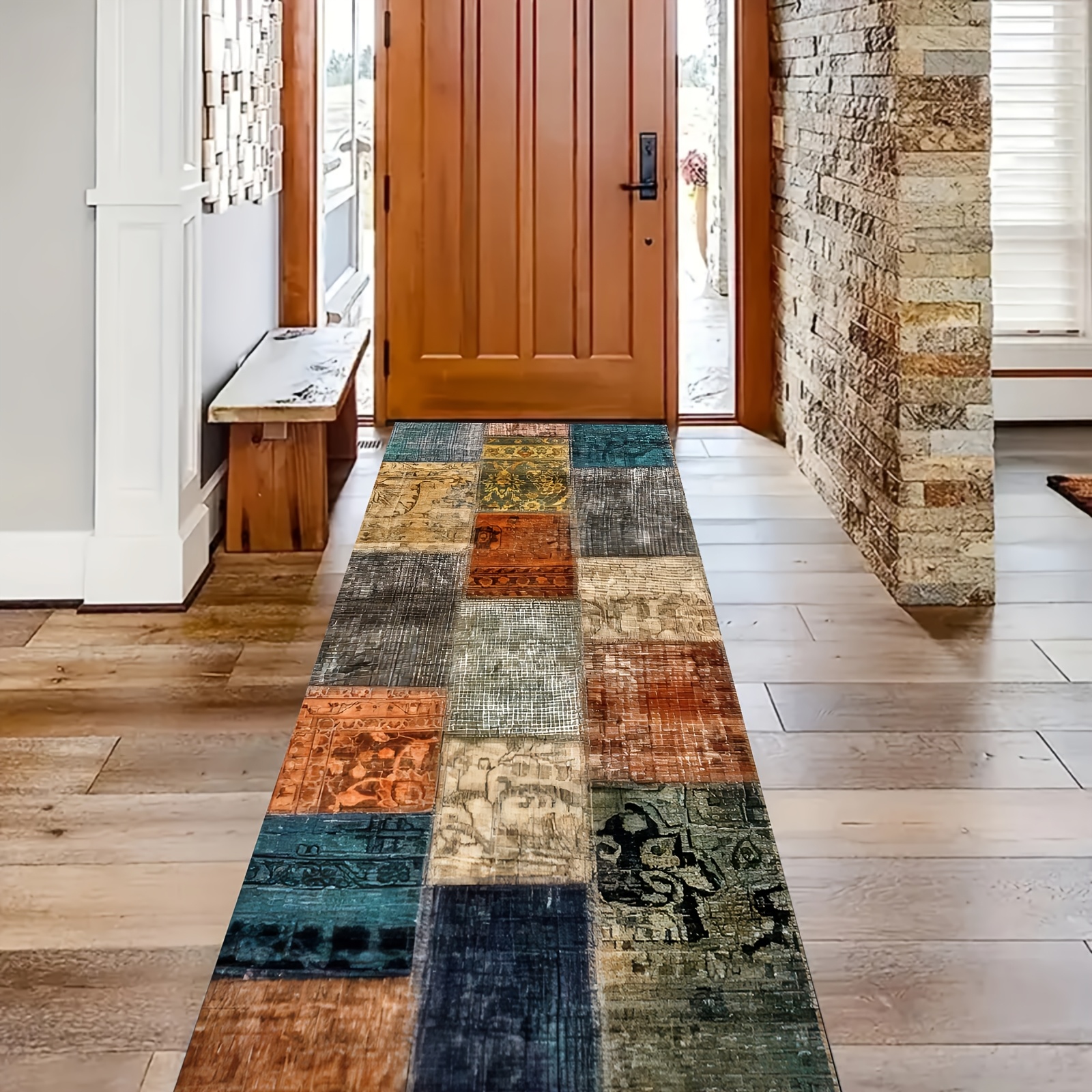 TEMU A Water-absorbent And Non-slip Long Rug, Runner Rug, Washable And Foldable, Non-slip Backing, Polyester Fiber, Long Mat Nordic Carpet, Suitable