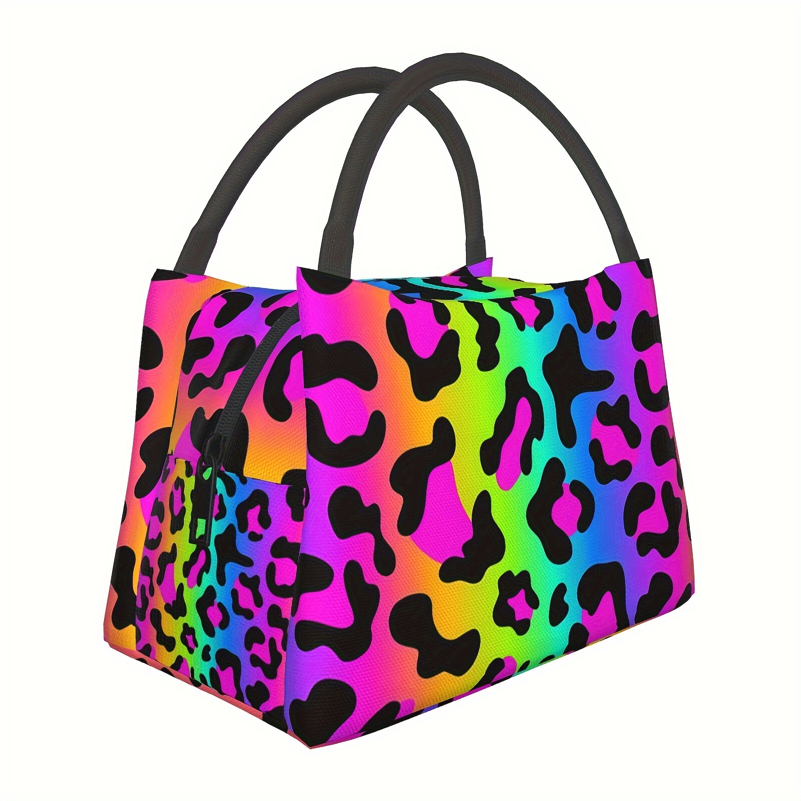 

Insulated Lunch Bag With Colorful Leopard Print - Reusable, Waterproof Polyester Tote For Travel, Picnics, Office & Work