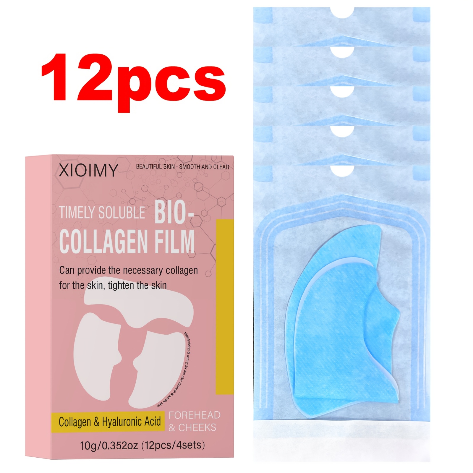 Image of 12pcs Collagen Facial Mask - Soluble, , Moisturizing, Hypoallergenic, Free, Used For Forehead And Cheeks, To , Make Skin Smoother, , , Collagen Facial Mask, Facial Care
