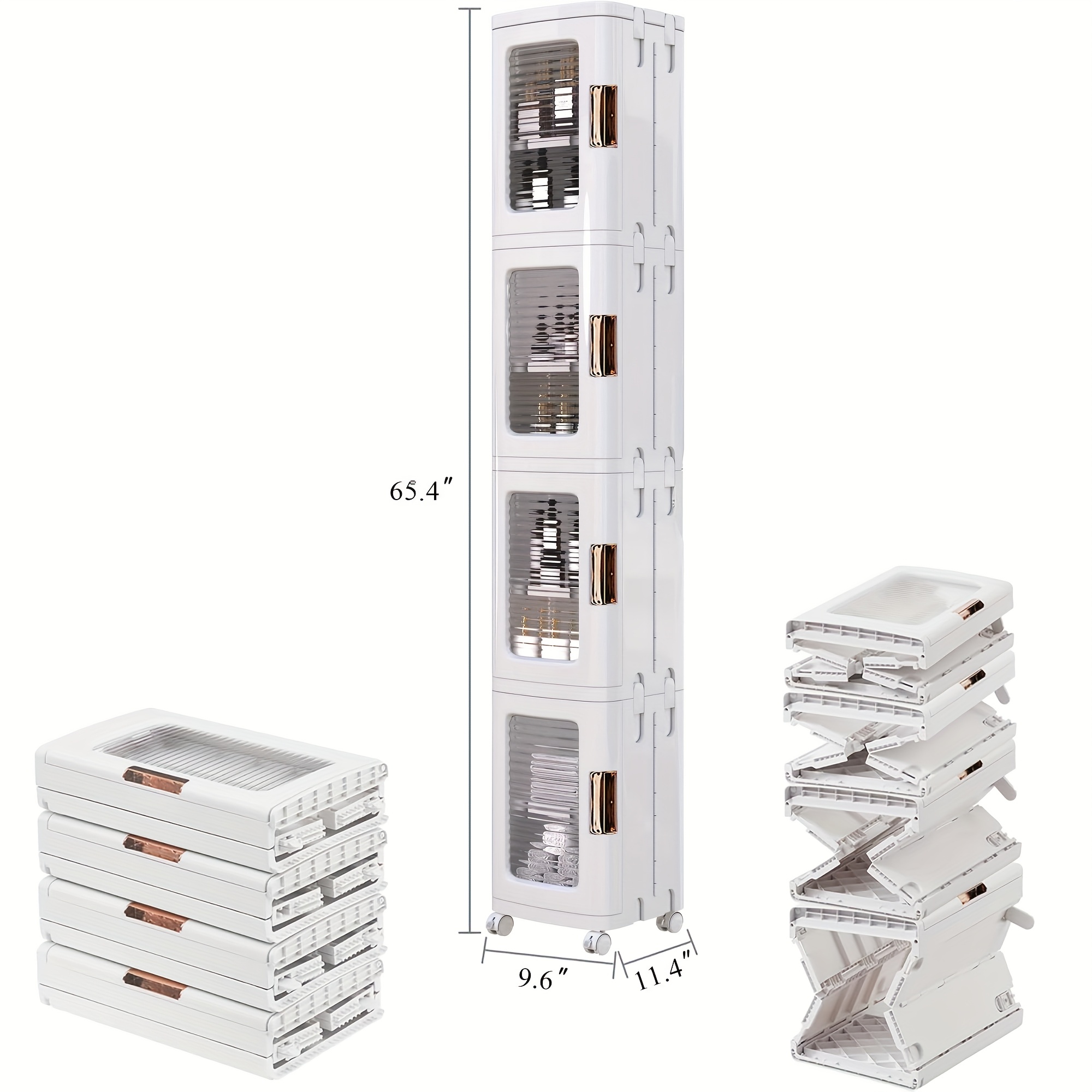 3/4-tier Plastic Tall Narrow Storage Cabinet With Movable Wheels, Adjustable Shelves, Magnetic Doors, Slim Bathroom Organizers And Storage For Small Space, Bathroom, Kitchen, Laundry, White