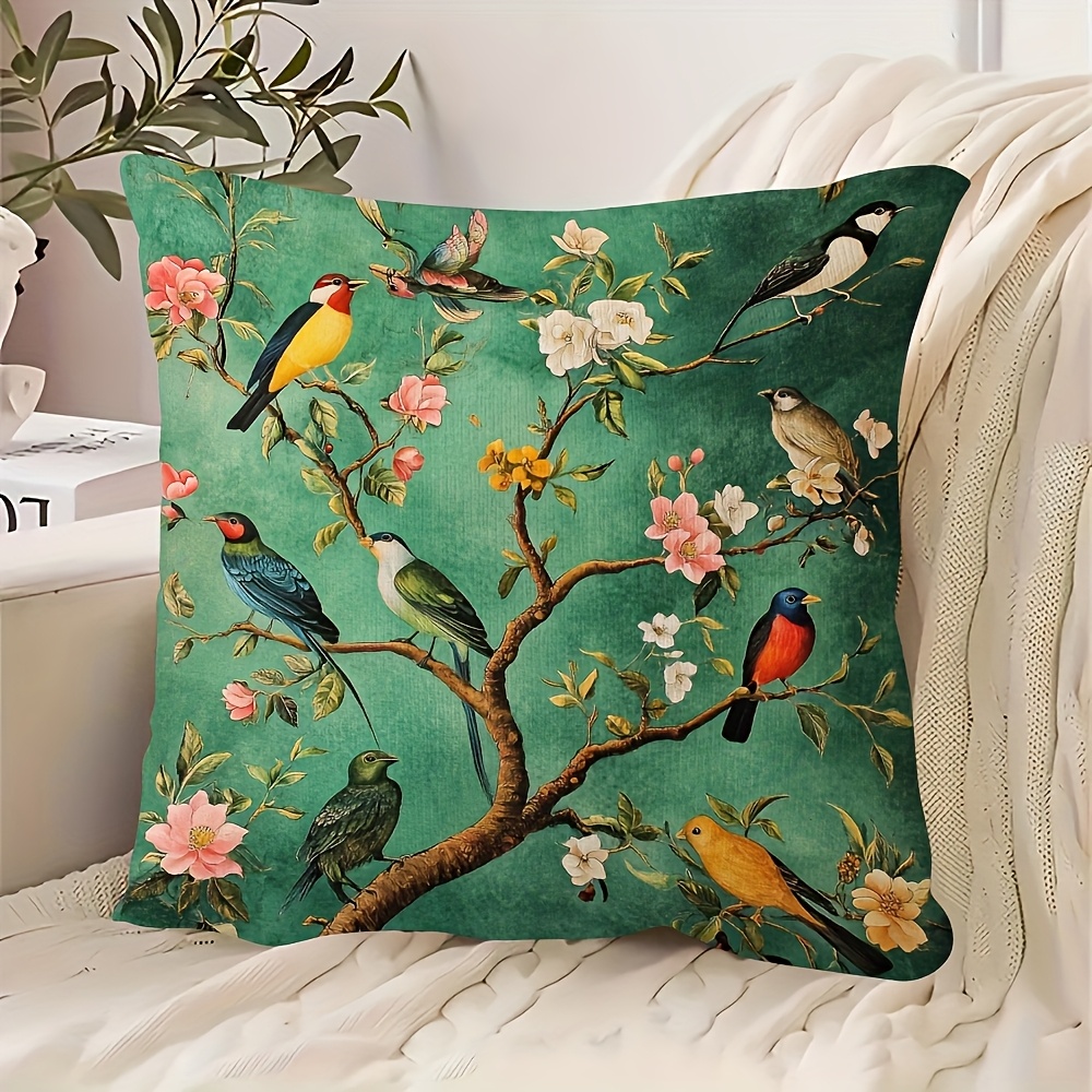 TEMU Jit1 Exotic Bird Style Pillow Cover 18x18 Inches - Zipper Design, Hand Washable, Suitable For Decorative Pillows In The Sofa, Living Room, Bedroom, And Office.