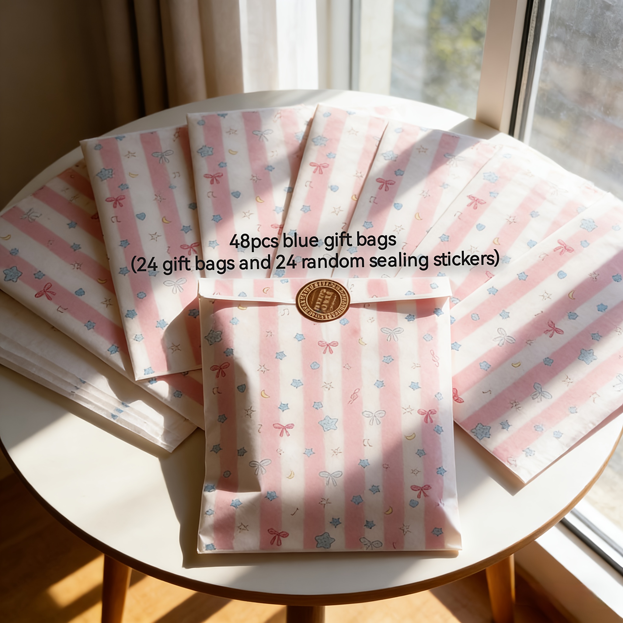 TEMU 48 Pezzi Set: 24 Sacchetti e 24 Adesivi Sigillanti Casuali. Due Stili Disponibili: Sacchetti Regalo a Righe con e . Sacchetti di Carta Qualit�