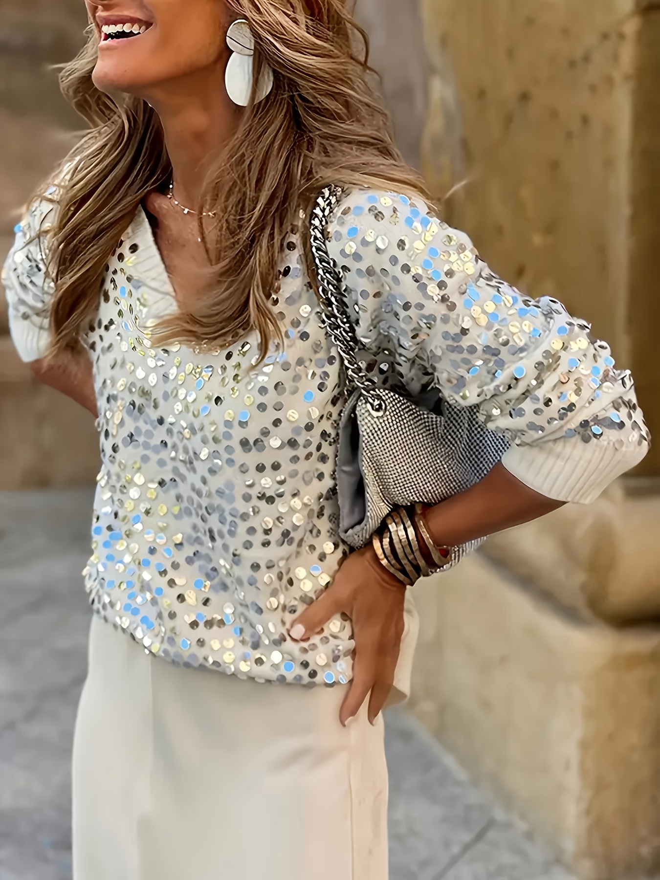 Bluse Damen Pullover Pailletten Damen Top Pullover Pailletten - Main Image