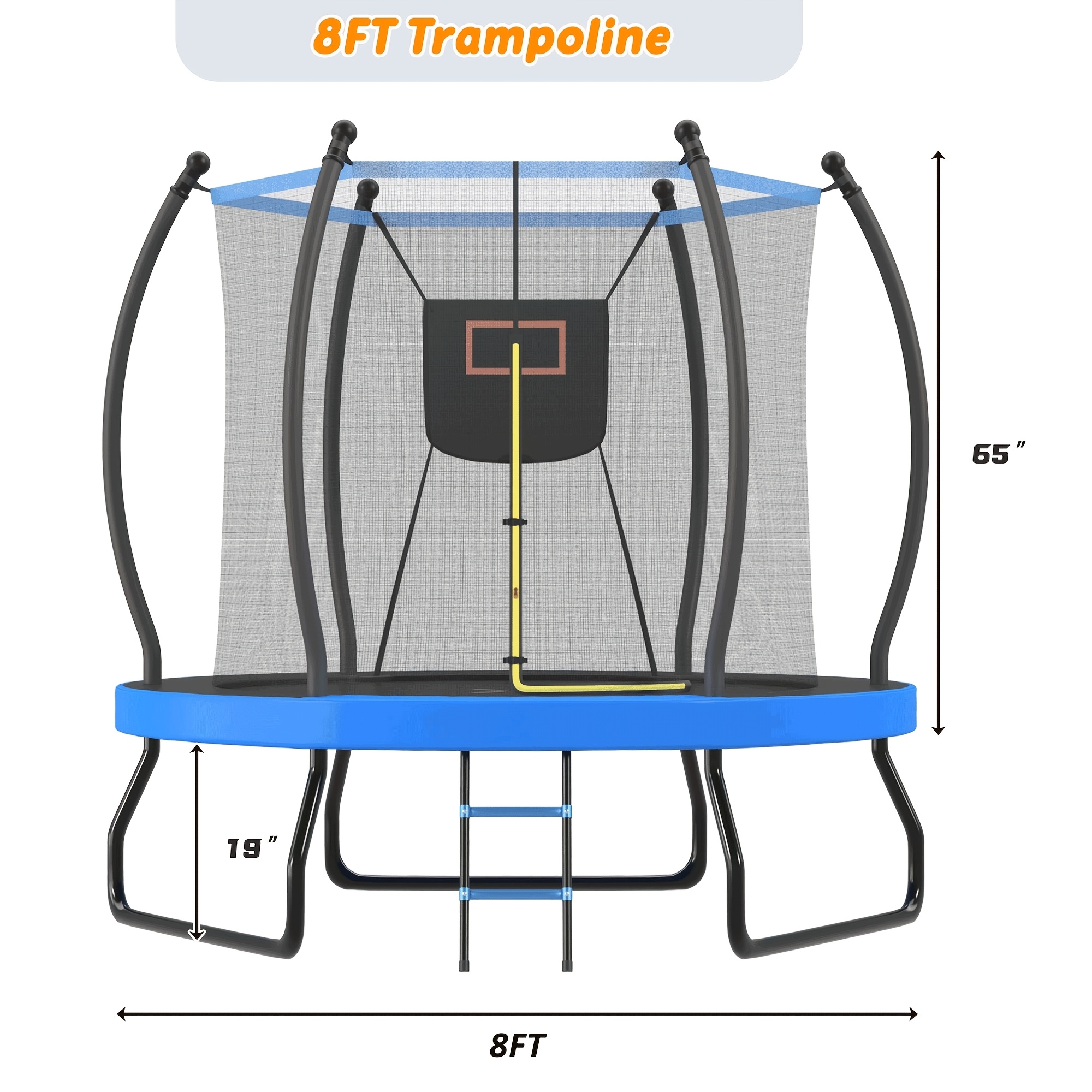 Temu – TEMU No Import Fees| 8ft Trampolines, Circular Outdoor Trampolines, Curved Poles And Ladders, Outdoor Parties, Fun And Safe Outdoor