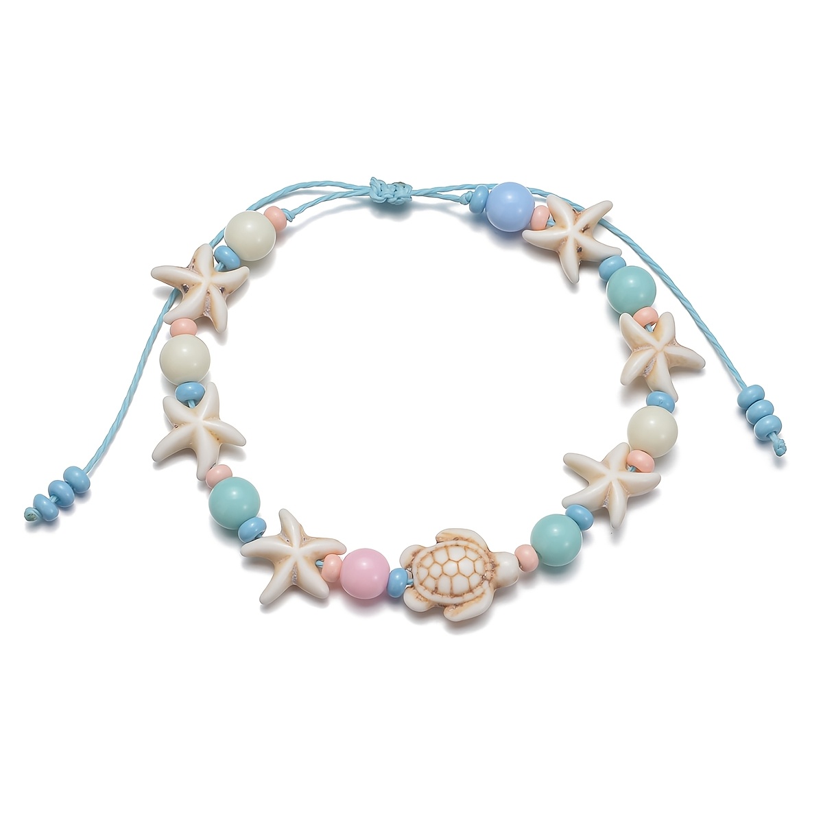 1pc Bohemian Resin Starfish Turtle Multicolor Bead String Hand Bracelet, Suitable For Daily Summer Beach Vacation Wear