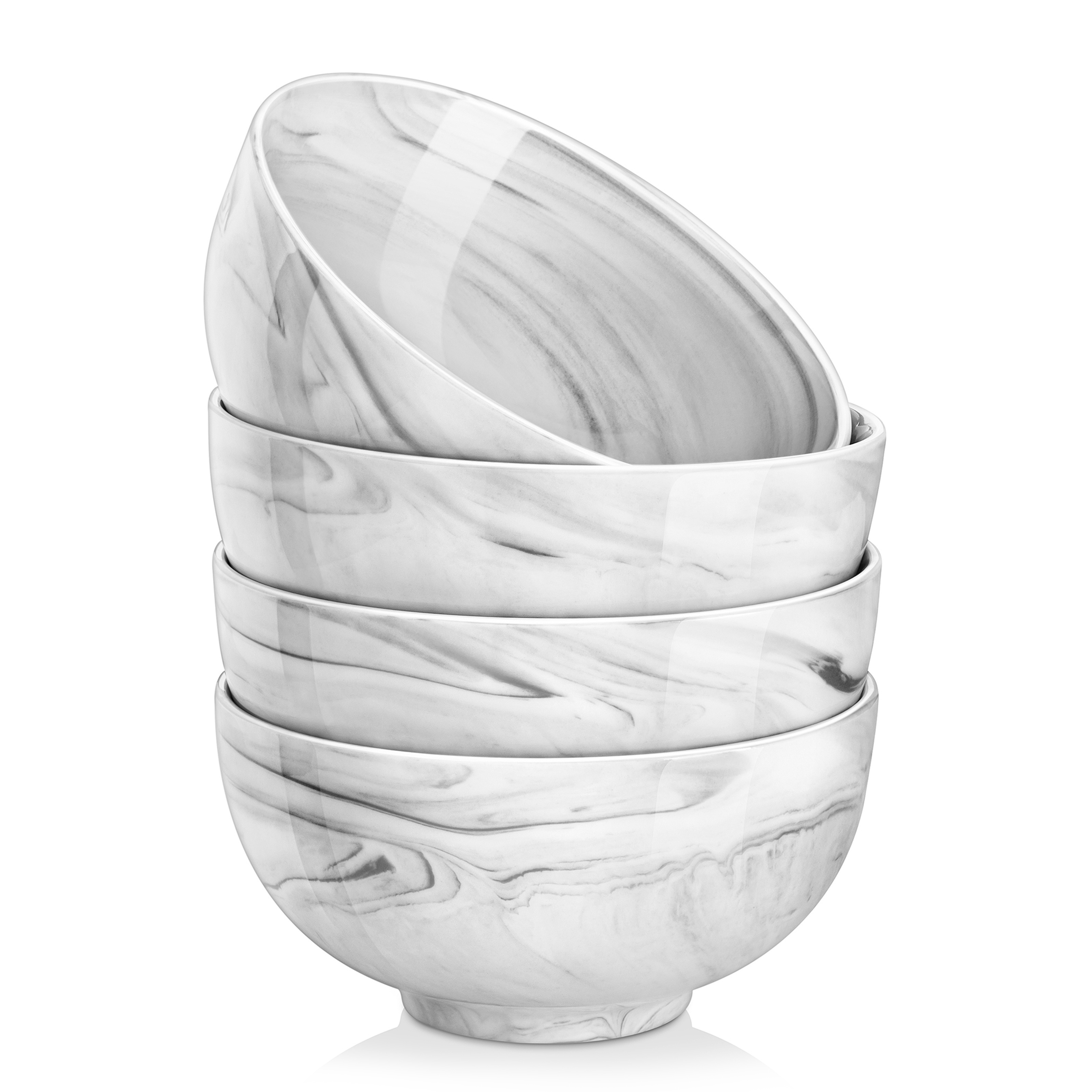 Image of 4 Porcelain Marble Cereal Bowls 780ml, Round Breakfast Bowls 15.2cm, Bowls For Soup Salad , Dishwasher And Microwave Safe, Handmade