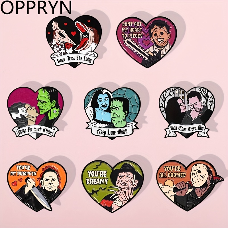 8pcs   horror themed enamel brooches dont cut my heart youre all   designs unisex clothing accessories for backpacks hats unisex backpack accessories   cartoon design durable alloy brooch halloween accessories