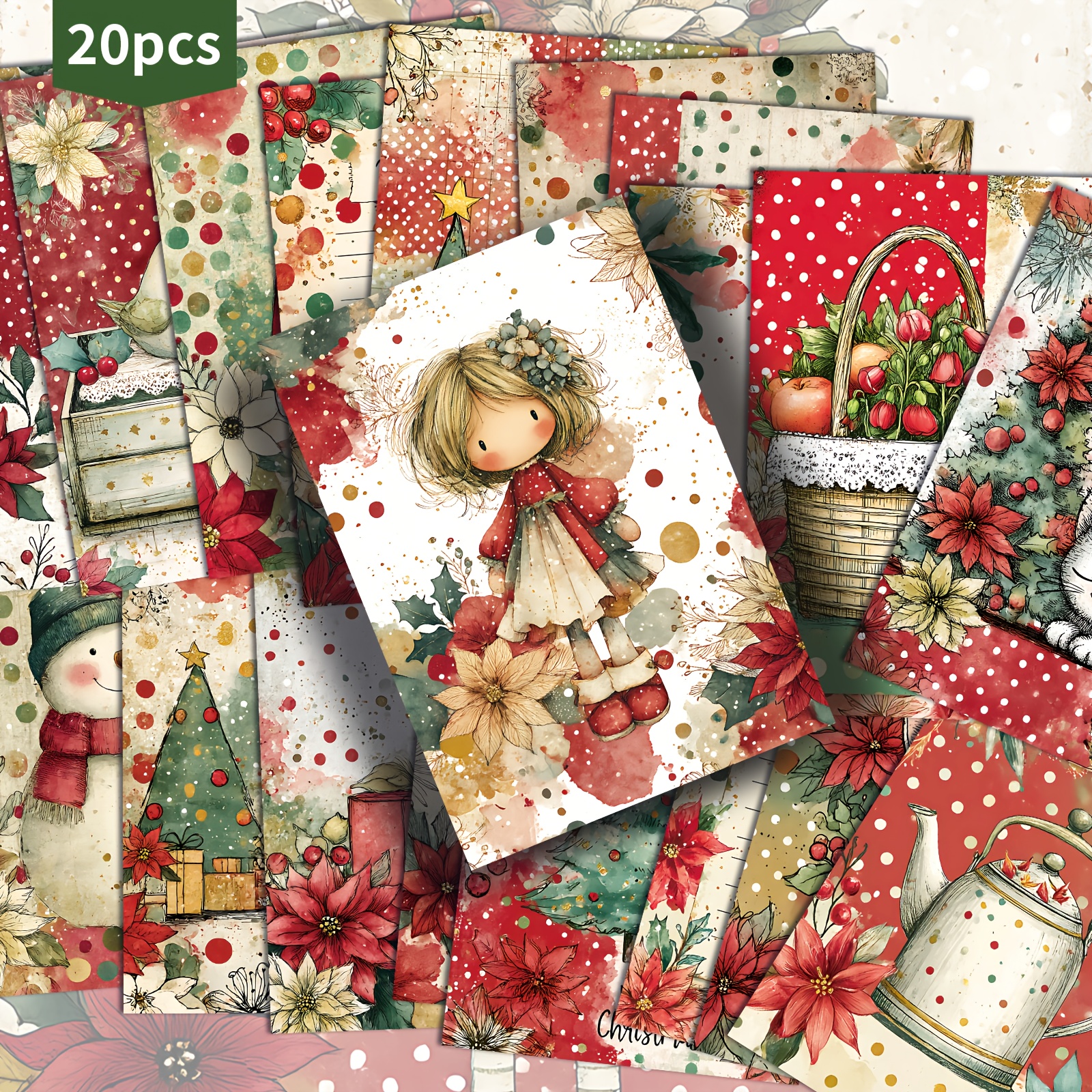 TEMU Set Of 20 Vintage Postcards Featuring A Cute And Green For Christmas - Measuring 4x6 Inches, Perfect For Retro Junk Journals, Showcasing Classic