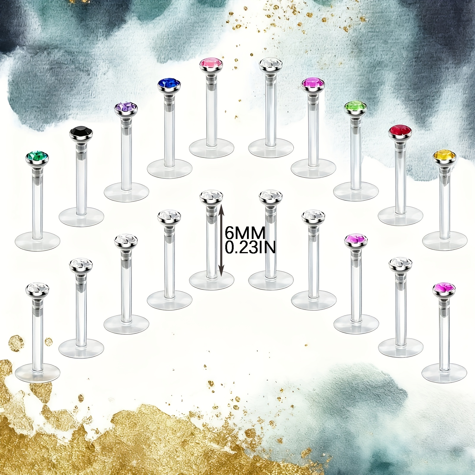 20pcs Of 16g Stainless Steel And Plastic Lip Piercings For Tragus, Helix, Cartilage, Conch, Bioflex Labret, And Nose Studs In Sizes 6/8/10mm