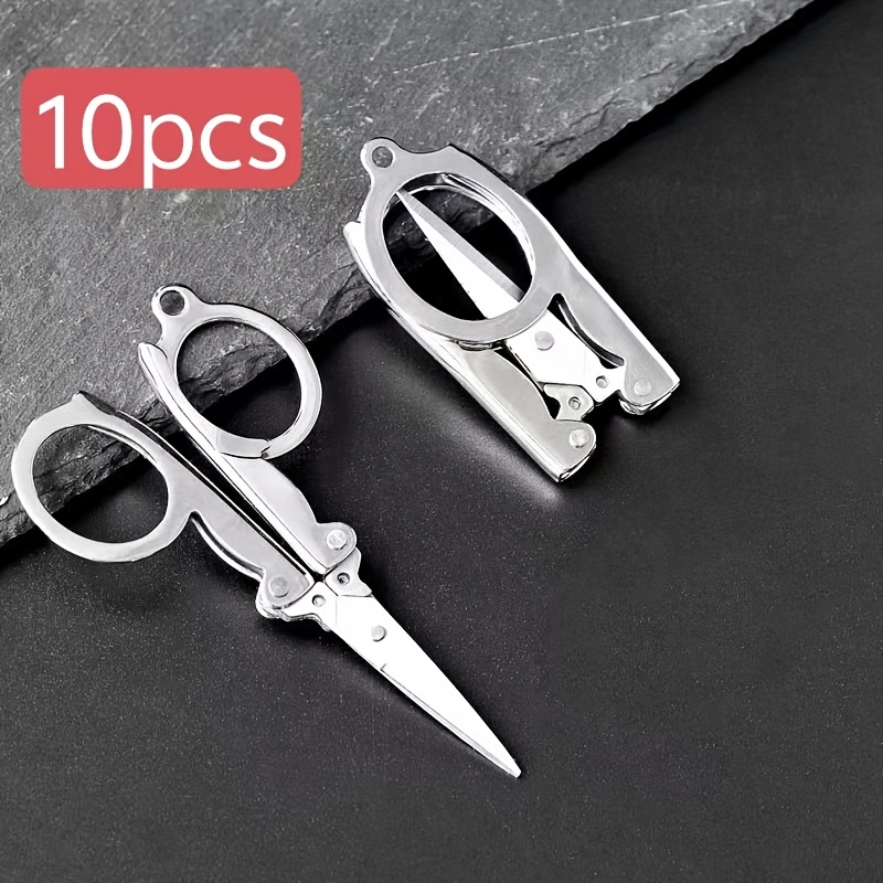 TEMU 10-pack Folding Portable Travel Stainless Steel Mini Scissors | Household Mini Scissors | Sewing Scissors | Student Safety Scissors
