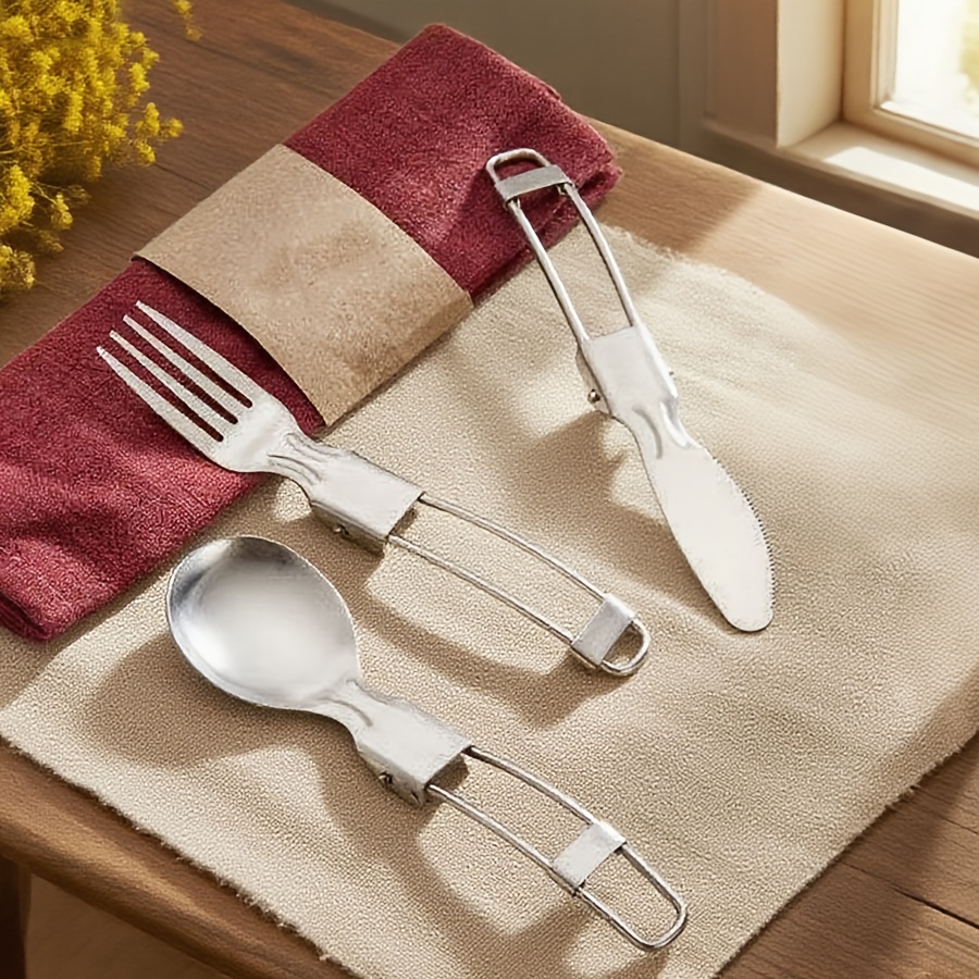 12pcs portable stainless steel folding cutlery set with storage case,   spoon and knife for camping & hiking – reusible silverware lunch box kit, camping dinnerware set, camping utensils, outdoor dining, minimalist tableware, foldable utensils, polished  , durable utensils, portable utensils,  , travelers Product details 7