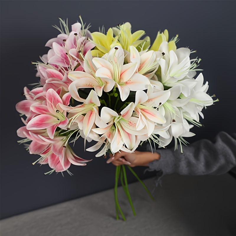 

Elegant 10-head Lily Artificial Bouquet - Luxurious Fabric Flower For Home, Parties & Room Types