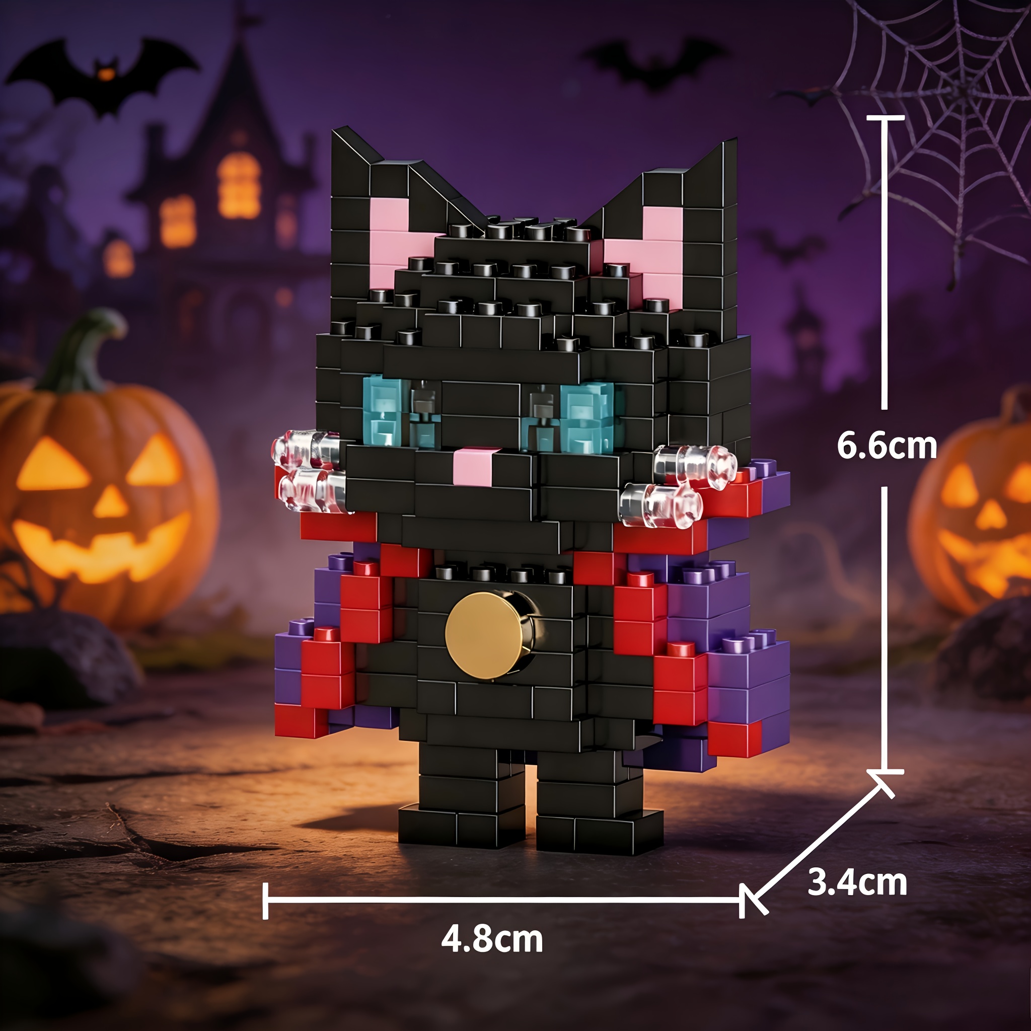TEMU Set de bloques de construcción de la serie de Halloween, esqueleto de hombre, vampiro, gato , , calabaza, de gato de llamas, juguete de montaje