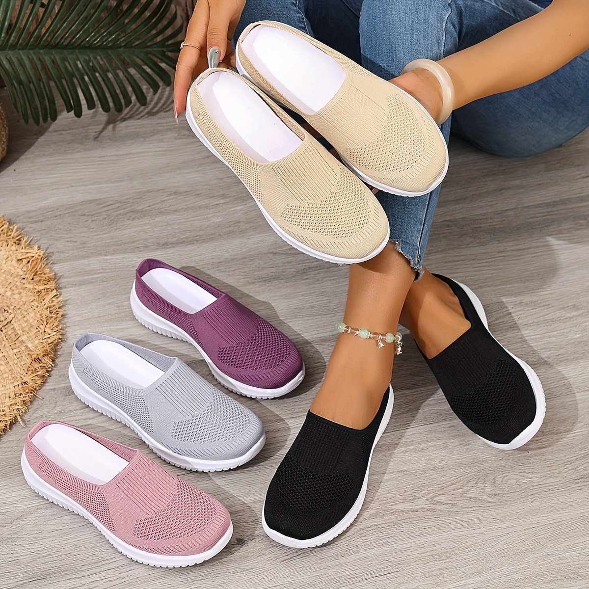 sapatos de caminhada sem cadarço para mulheres sola Temu Brazil