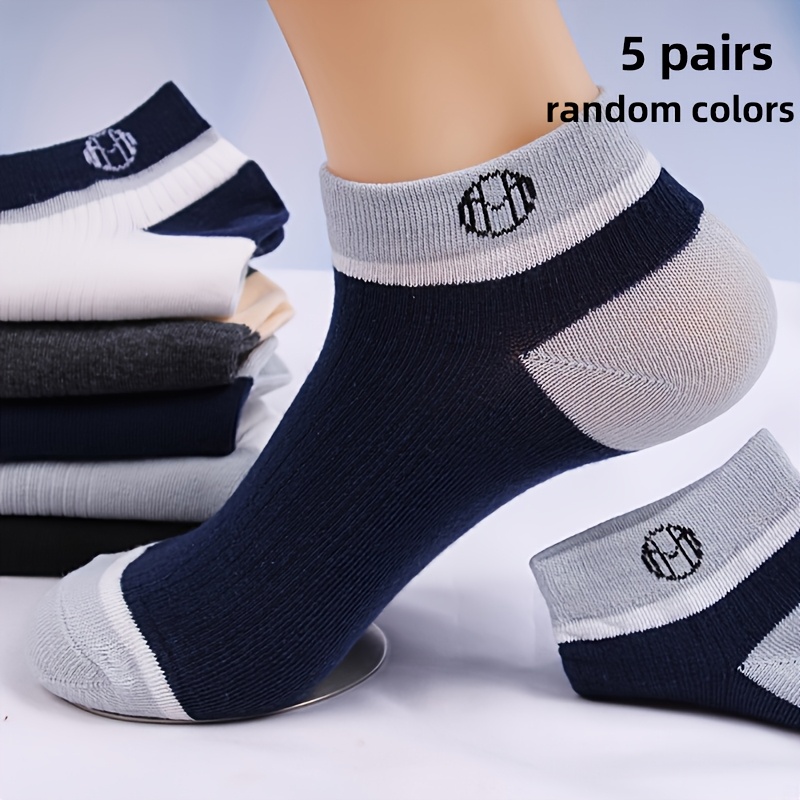 E-shop 5 Paar neue kurze Herren-Freizeit-Sportsocken für Frühling/Sommer, farbblockiert, , schweißabsorbierend, atmungsaktiv, dünn, Unisex, zufällige