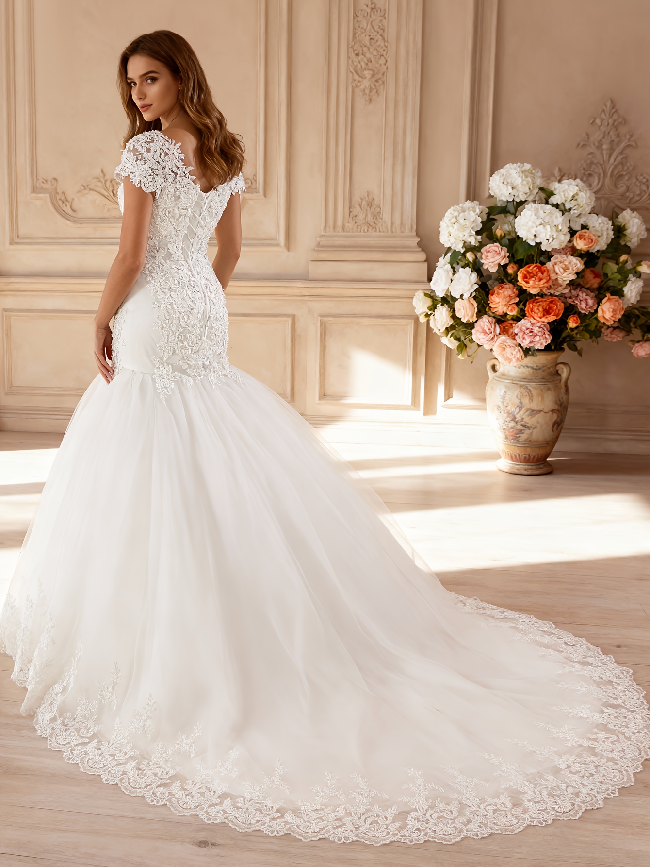 elegantes, handgeperltes meerjungfrau-hochzeitskleid für die braut