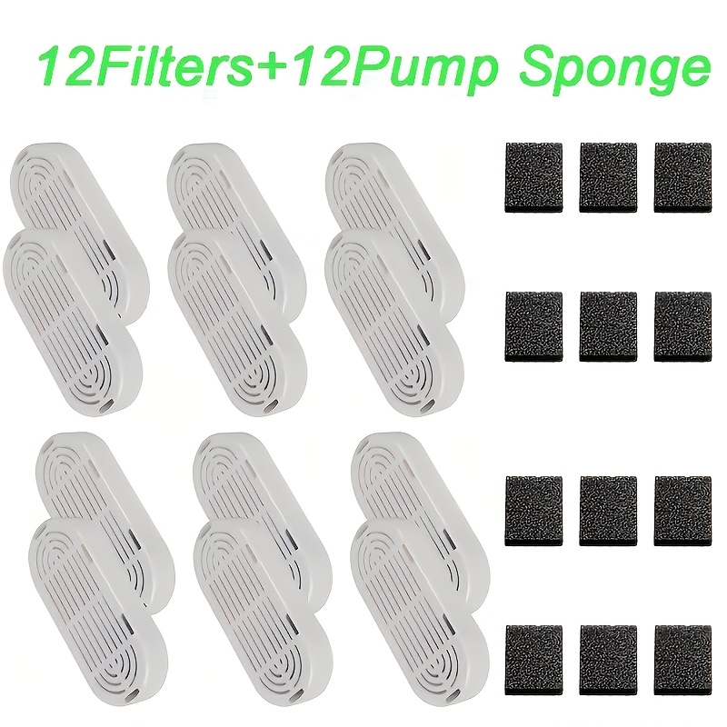 TEMU Lot de 12/18 filtres de rechange pour fontaine à eau pour animaux de compagnie, système de triple filtration ovale avec charbon actif et résine