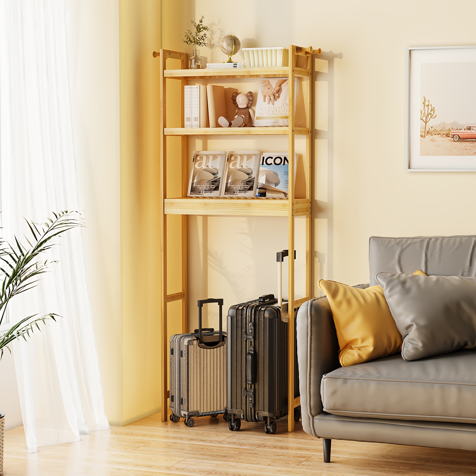 Image of Bamboo Storage Shelf Freestanding Over The Toilet Storage Unit Organizer Rack With 3 Tier Adjustable Shelves For Bathroom Living Room Laundry Balcony 63 X 26 X 170cm, Utility Racks
