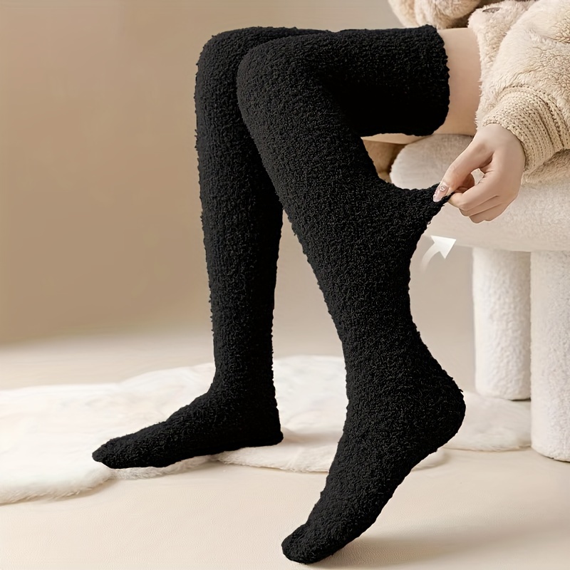 E-shop Damen Verdickte Korallenvlies Über-Knie Socken - Winter Warme Plüsch, Unifarben, Bequem und Warm Innen, Verdicktes Design, Weiche Home Must-Have