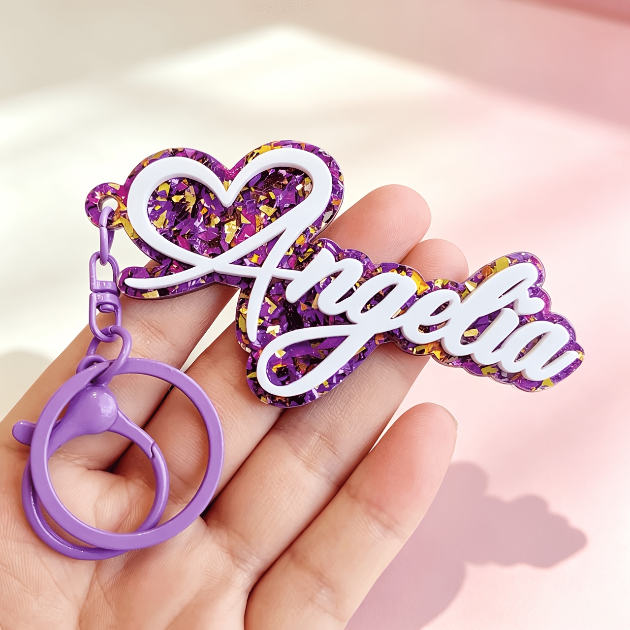 TEMU Portachiavi personalizzato singolo a con paillettes color in acrilico - Design , stile a , per il a scuola, decorazione della borsa e regali per