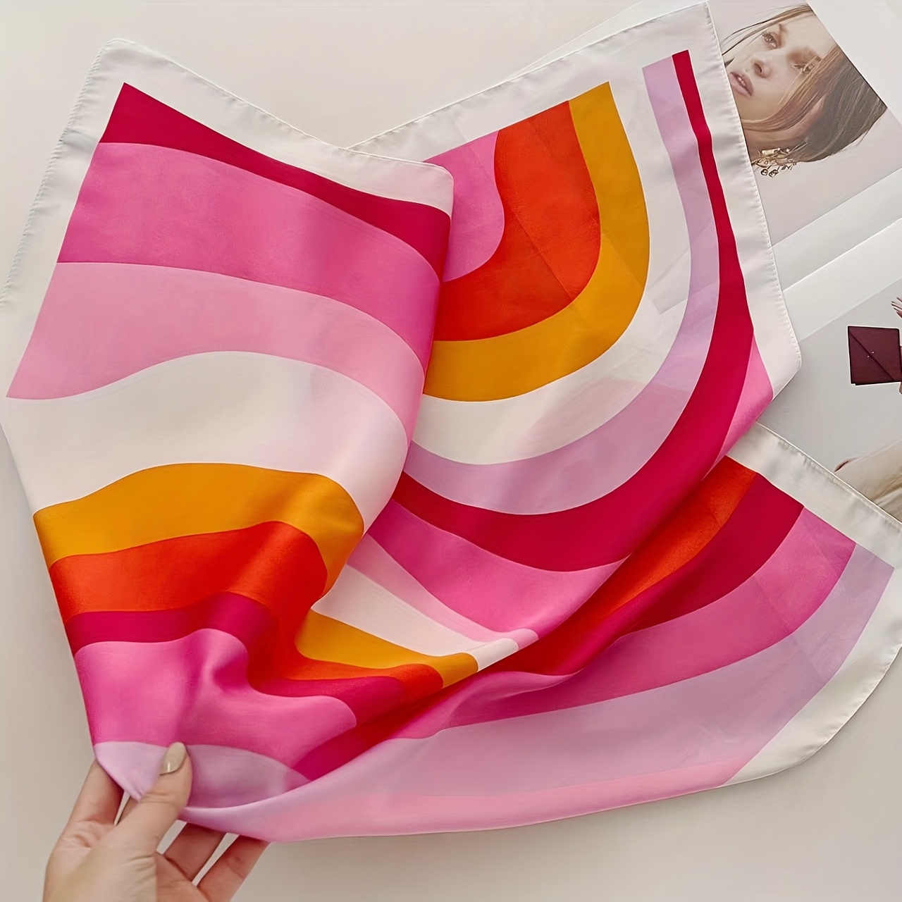 Fashionable Colorful Pattern Square Scarf, Lightweight & Versatile