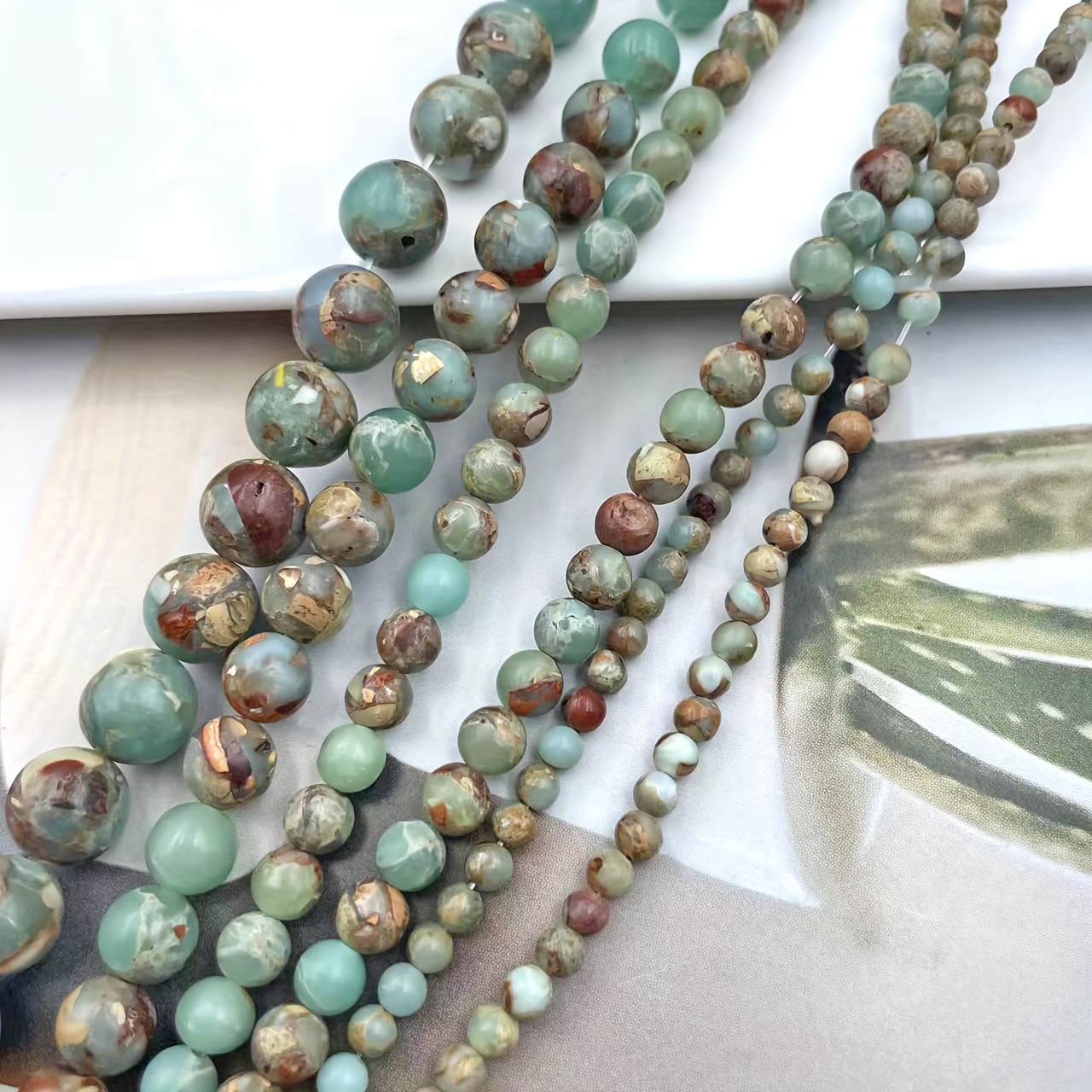 

4/6/8/10mm Natural Snake Round Beads - Handmade Diy Fashion Bracelet & Necklace Accessories, Green, Blue, Brown & Gray Marbled Beads For Unique Jewelry Making, Beads For Jewelry Making