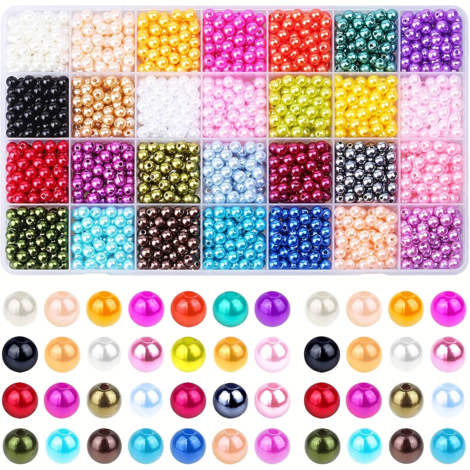 Image of 1400pcs 6mm Round Artificial Beads - 28 Ombre Colors With Pre-drilled Holes | Craft Kit For Bracelets, Necklaces, Earrings | -one Compartments Storage Box For Organized Beading