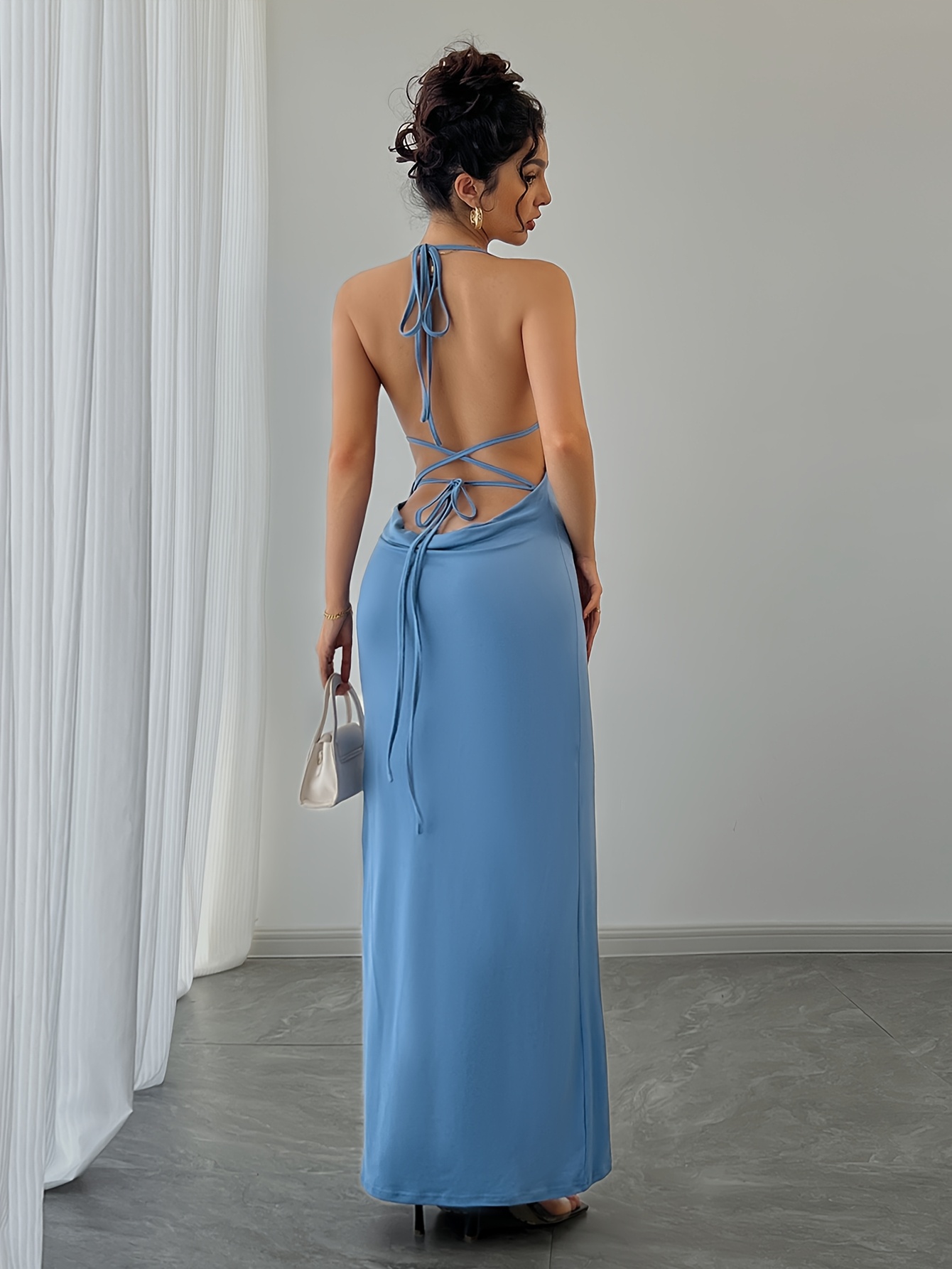 blue dress for baby girl Textured Jersey Backless Maxi Dress in Ivory