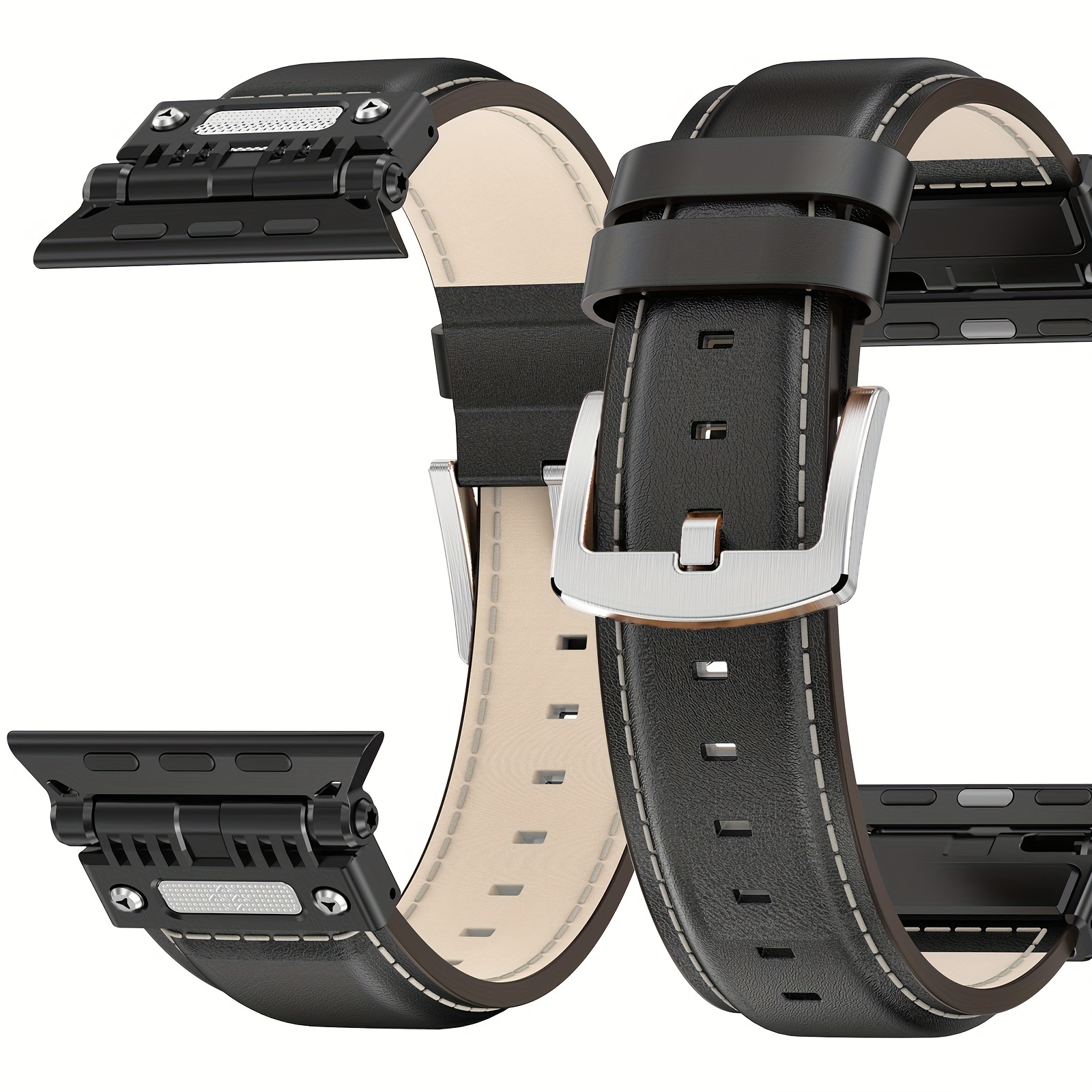 Genuine Band for Apple Watch Ultra 3/2/1 (49mm), Series11/10 (46mm), Series 9-1(45mm/44mm/42mm) & SEwith Rugged Stainless Steel Metal Connectors - Men's Strap