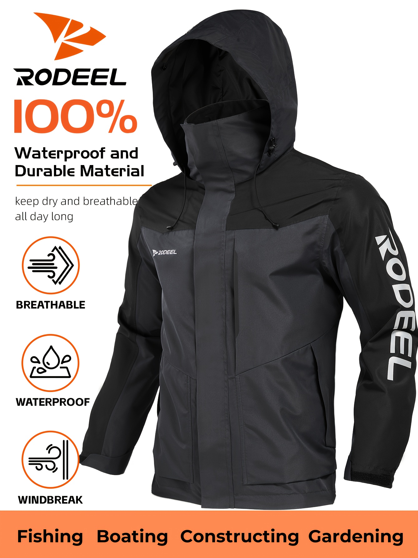 mens hooded windproof and waterproof raincoat jacket with foldable hood lightweight and breathable suitable for outdoor hiking camping fishing boating adventure protective clothing reflective   suitable for  