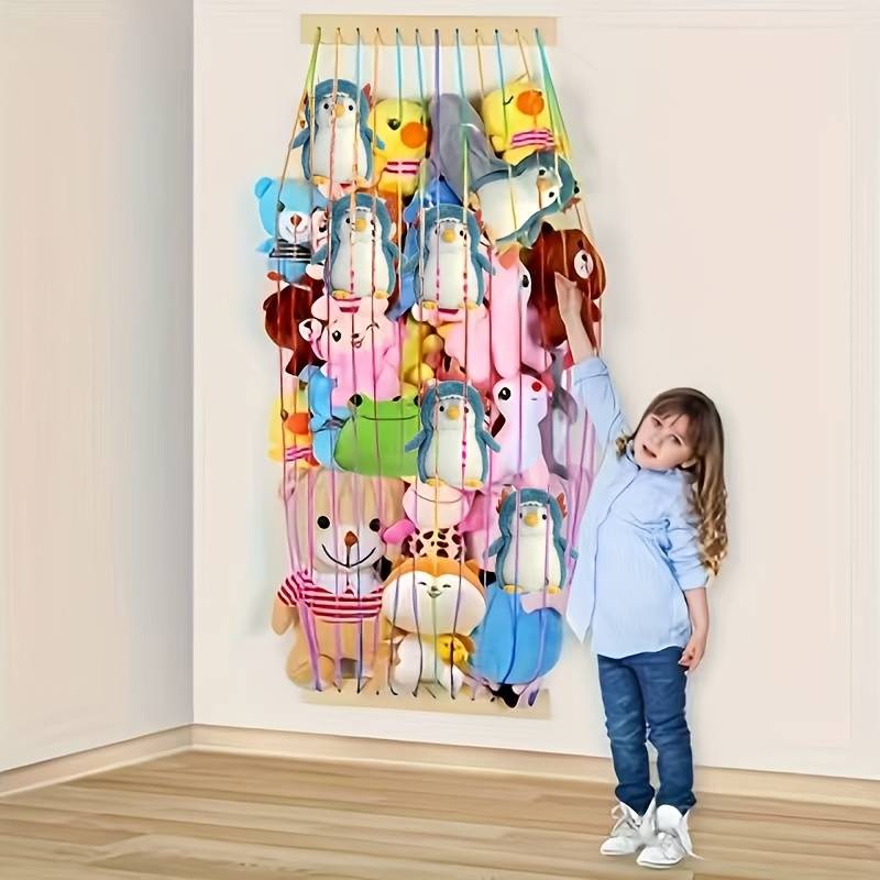 Image of Adjustable Wall-mounted/door-mounted Plush Storage Shelf With Wood Frame & Color-coded Hanging Nets - Space-saving Suitable For & Room,, Playroom, , Durable Furniture
