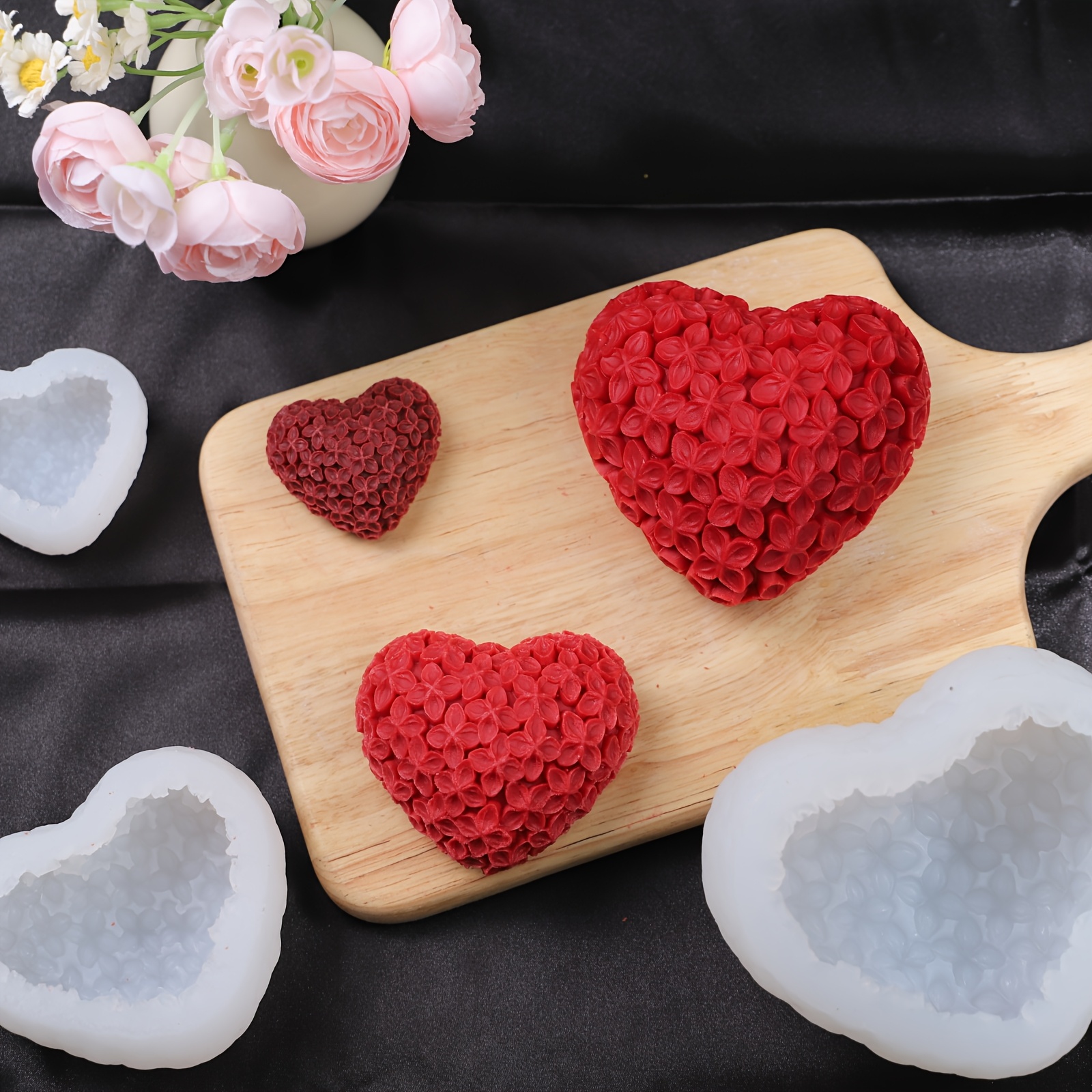 

Ensemble de 3 moules en silicone pour bougies en cire en de cœur, design floral, irrégulière, pour la fabrication de bougies d'aromathérapie, décorations de boîte cadeau pour la Saint-Valentin