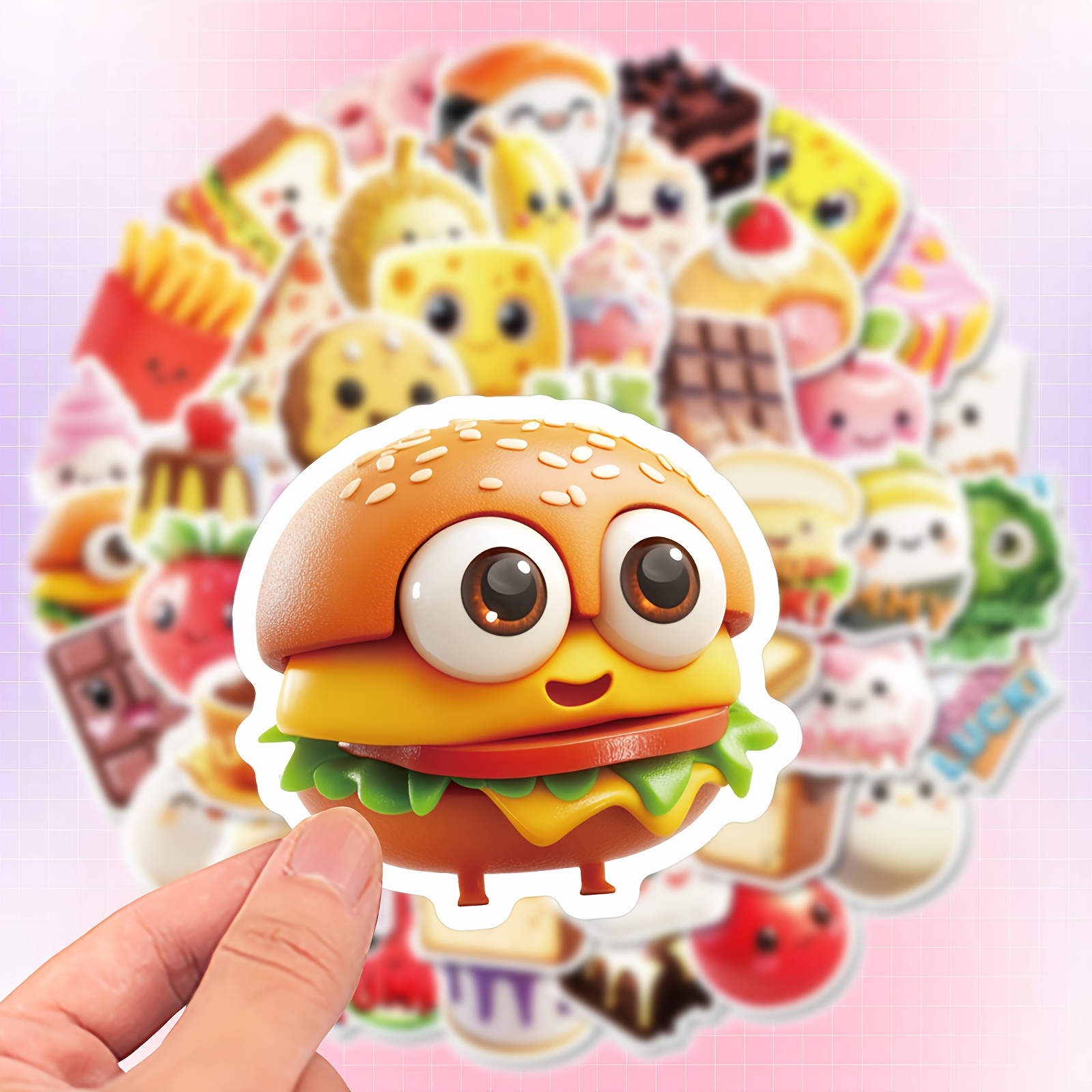 50pcs Cute Food Doodle Decals | Vinyl Matte Stickers For Laptops, Water Bottles, Luggage, Helmets, Motorcycle & Guitar, Ideal For Christmas Gifts