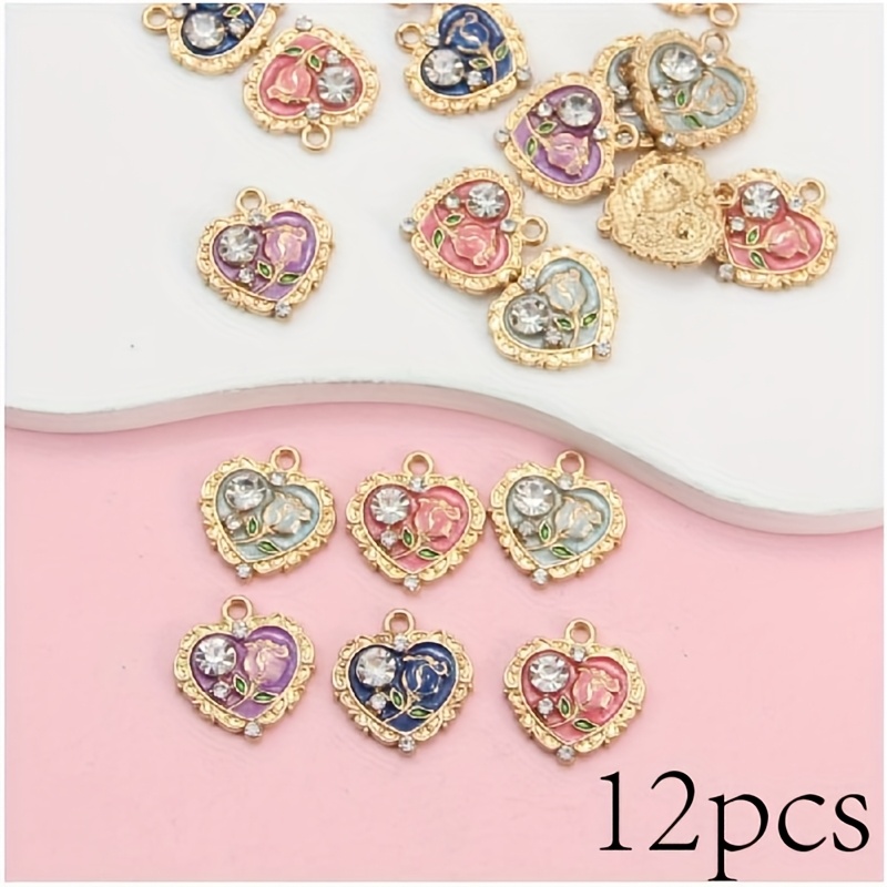 TEMU 12pcs/24pcs/36pcs Random Mixed Styles Heart Rose Pattern Jewelry Additions, Pendant, For Jewelry Making, Keychains, Party Additions - Women's