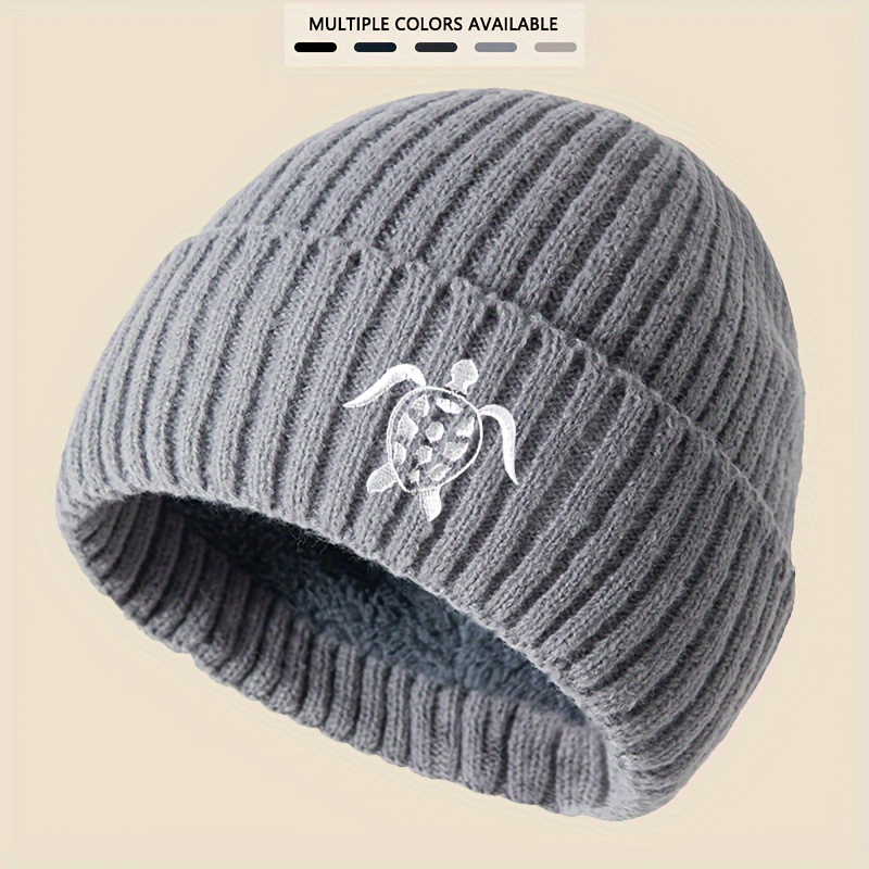 

Embroidered Beanie - Fleece-lined Windproof Skull Cap, Fashionable Comfortable Knitted Hat For , For