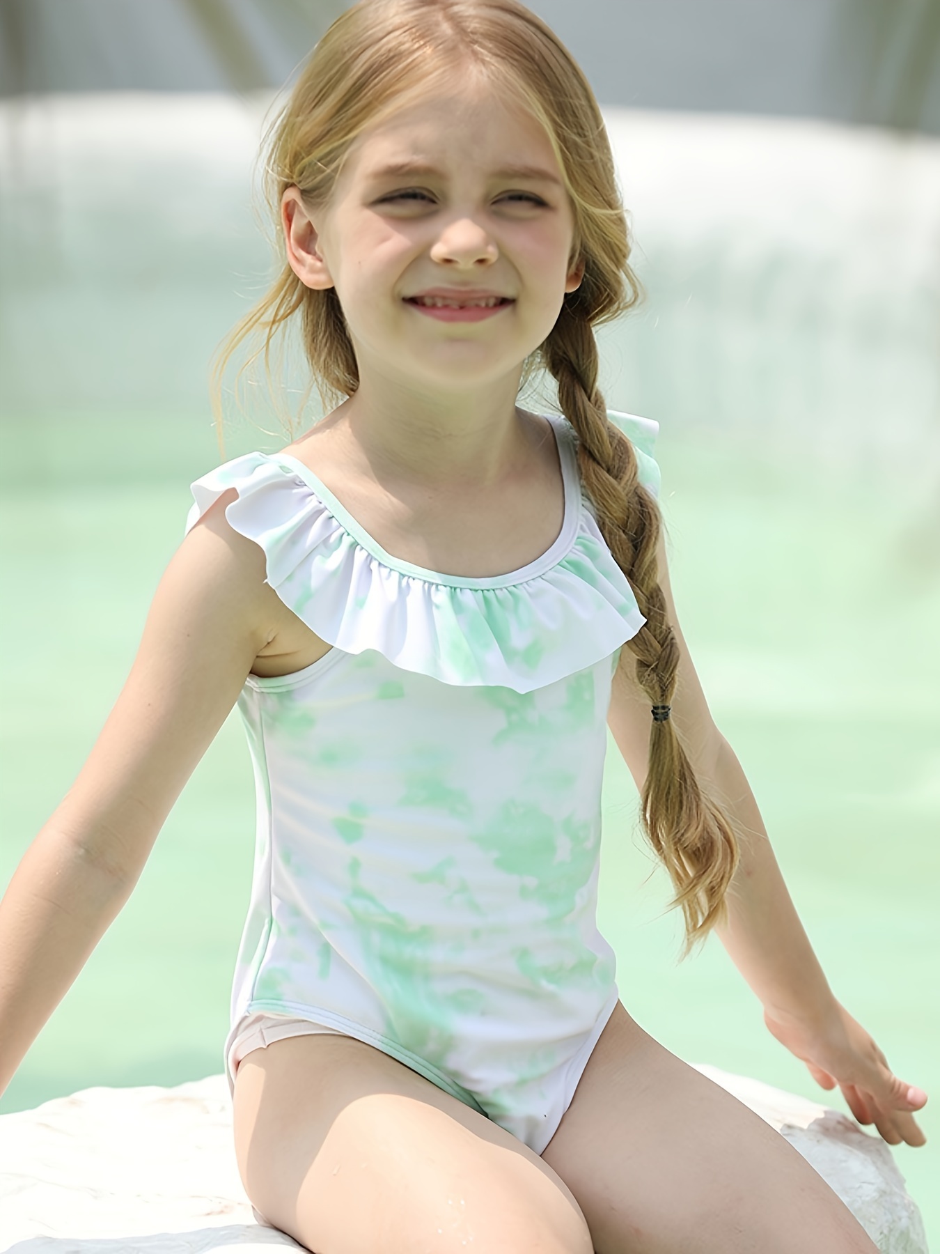 Girls 1pc Ruffle Swimsuit, Tie Dye Print High Stretch Cute Swimwear for  Beach Pool Summer