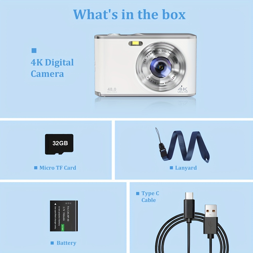 Produktbild von WiFi-Digitalkamera, Vlogging-Kamera 2.7K 48Mp HD-Digitalkamera, 3 Zoll