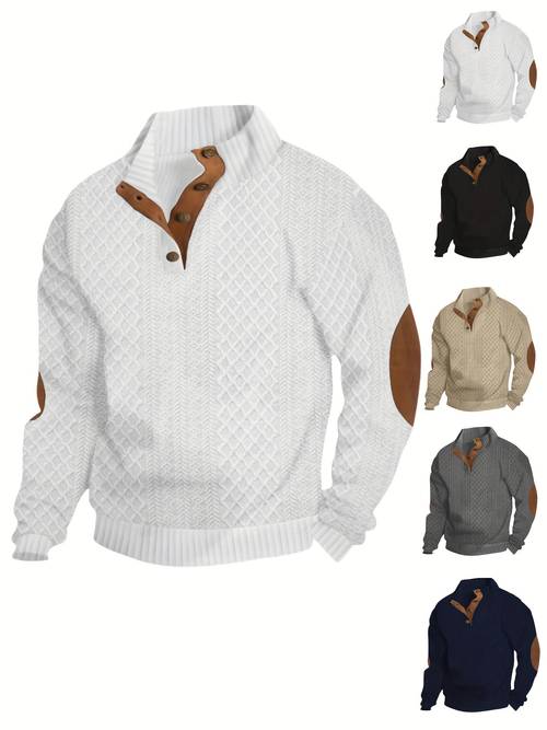 2025 new european and american mens casual henley stand up collar long sleeved jacquard knitted pullover suitable for valentines day gifts