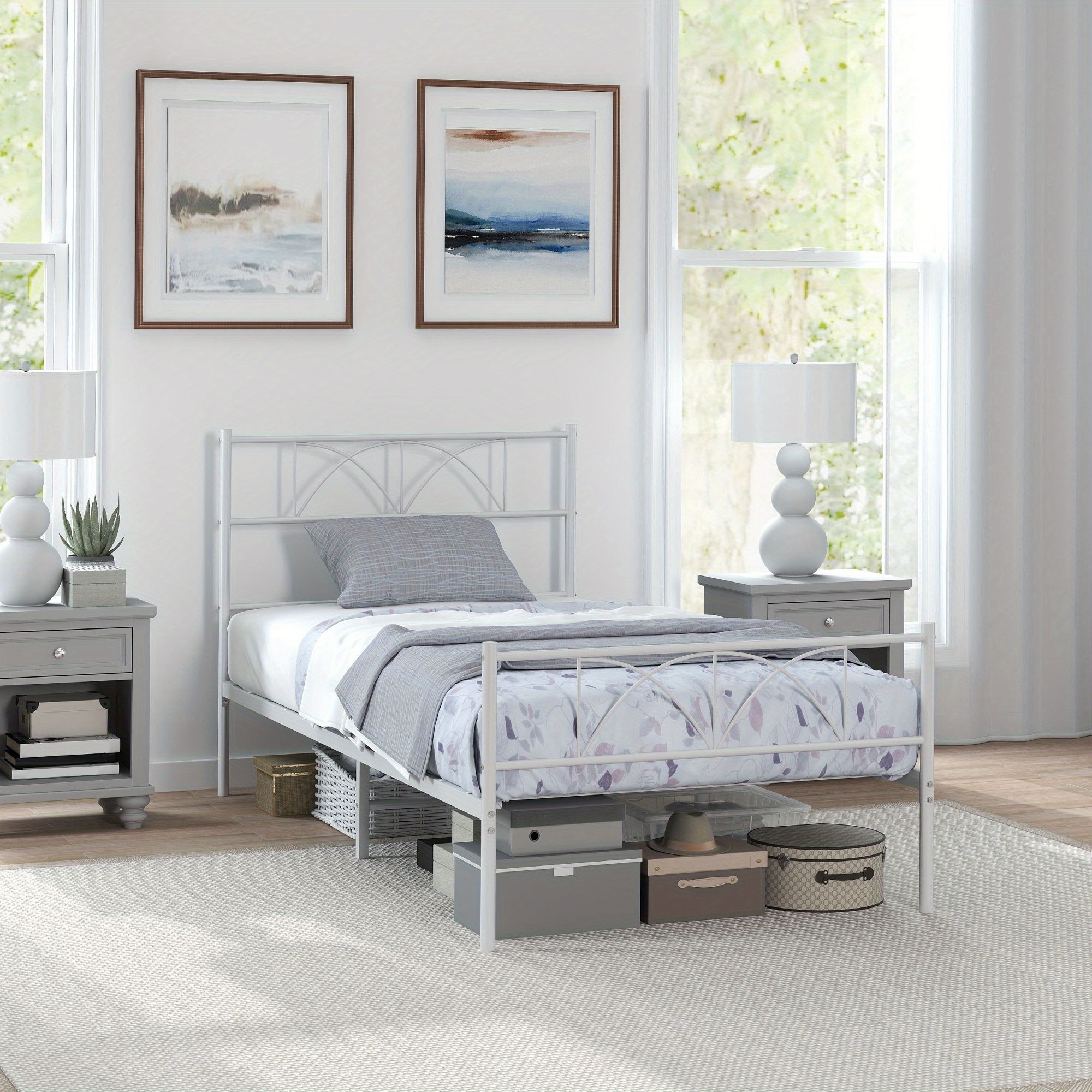 TEMU Homcom Twin Bed Frame Metal Platform Bed Frame With Headboard Steel Slat