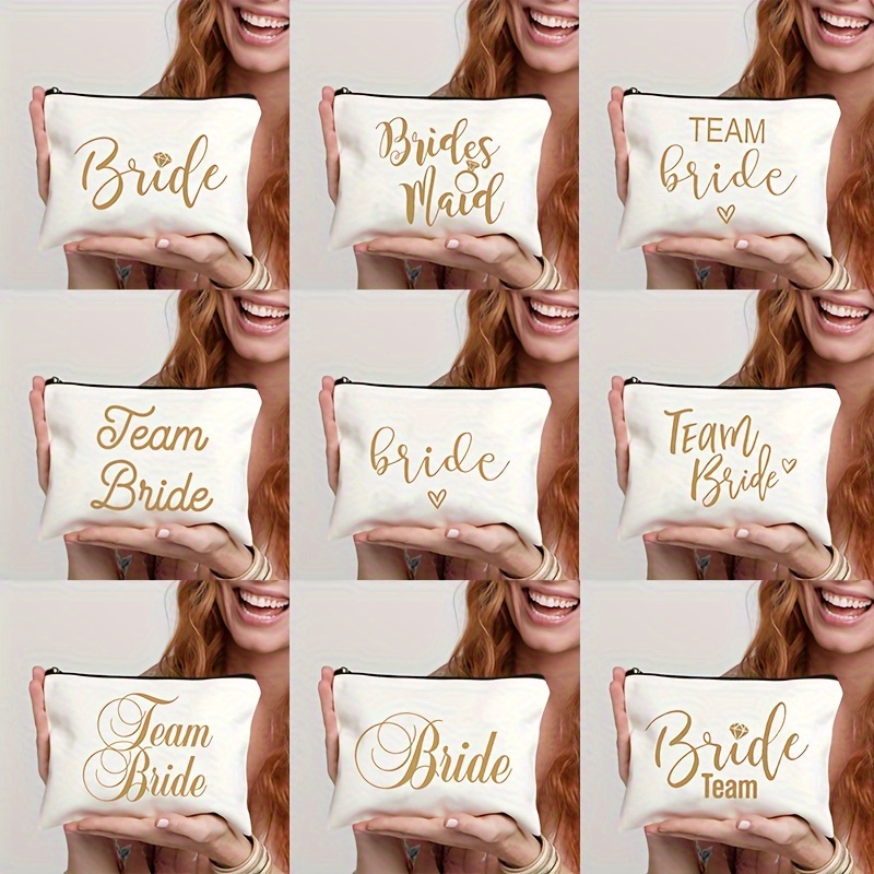 

1pc Golden Letter Pattern Carry All Makeup Pouch, Lightweight Wedding Storage Cosmetic Bag For Women