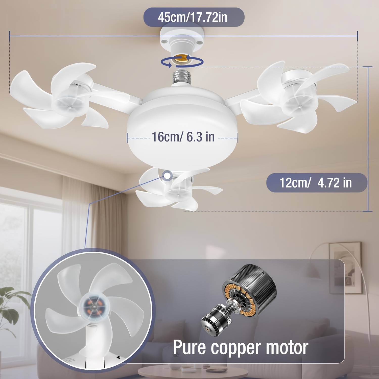 2025 new ceiling fan light with angle adjustment dimming for color temperature three wind and a timing night light mode suitable for living such as family kitchens living rooms bedrooms bars and shops Product details 8