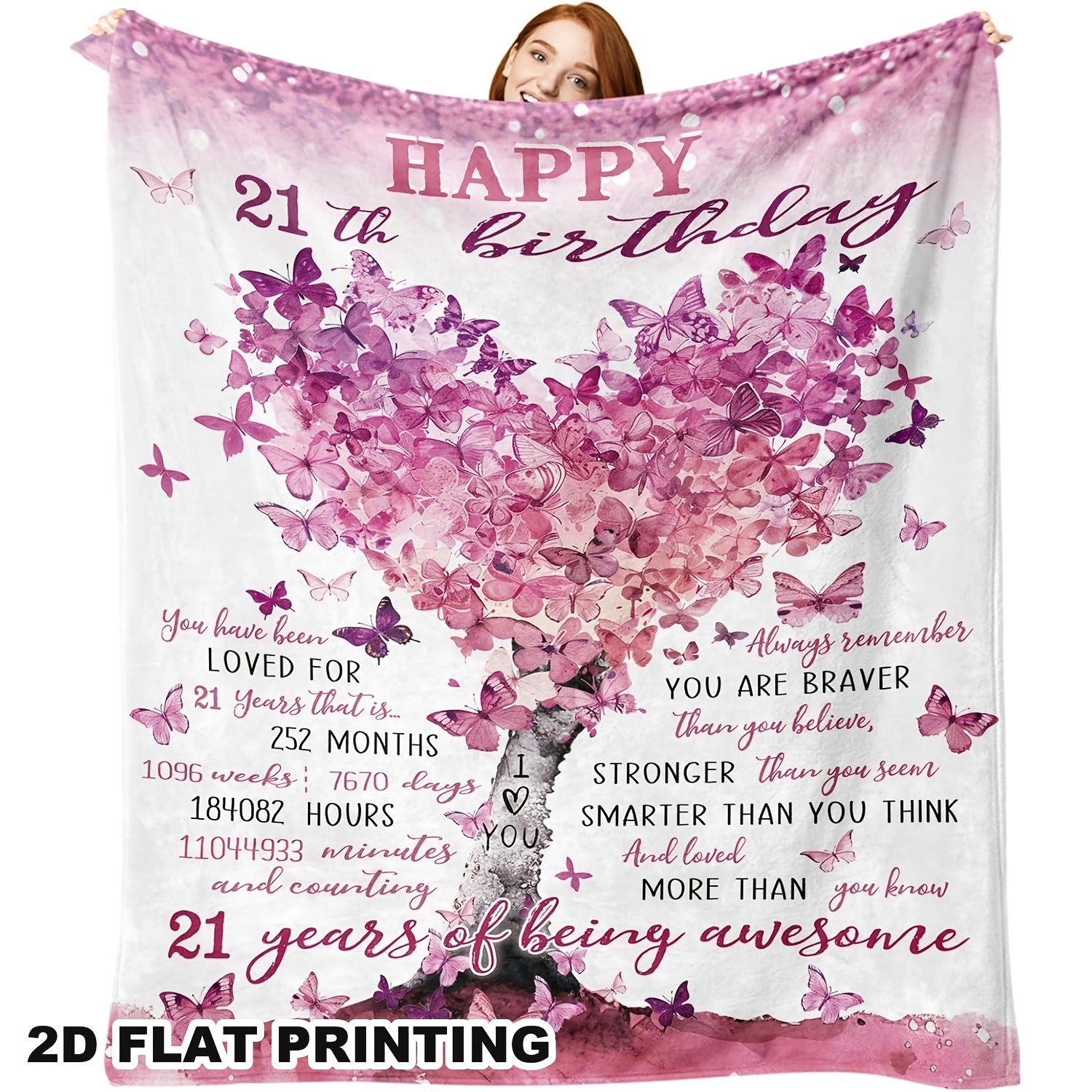 TEMU 2d Flat Paaynahappy 21st Birthday Gift Flannel Throw Blanket, Creative 21st Birthday Gift, Tree Gift For Women, Soft Bedding Sofa Blanket, 2d