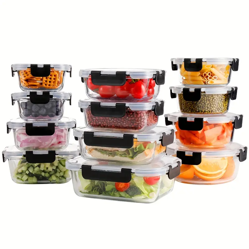 12pcs glass bento box 12 bowls 12 sealed lids glass fresh keeping box healthy and high quality bpa free microwave heating suitable for home and office food storage containers Product details 0