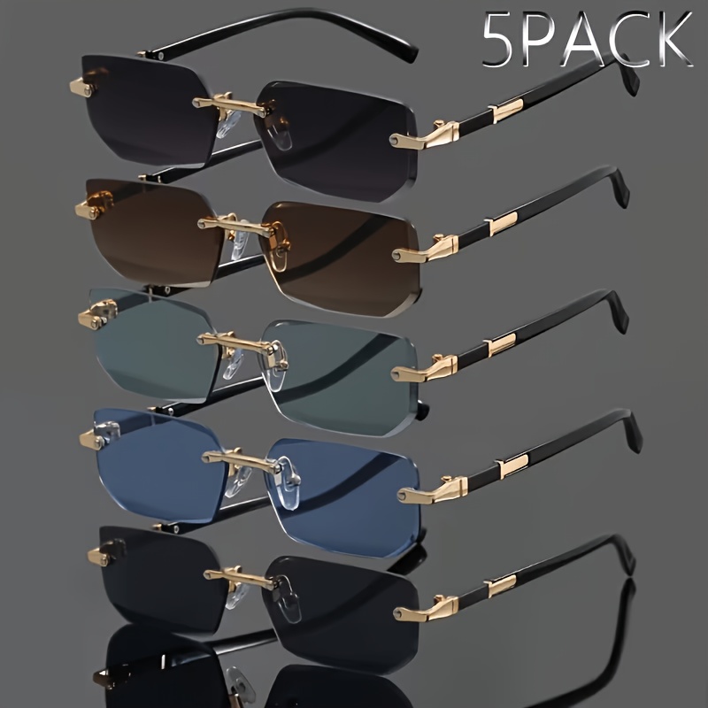 Image of 5 Pairs Of Unisex Frameless Golden Stylish Sunglasses, -, Suitable For Holiday Parties, Beach Vacations, Daily Commutes, Etc., A Good Gift.