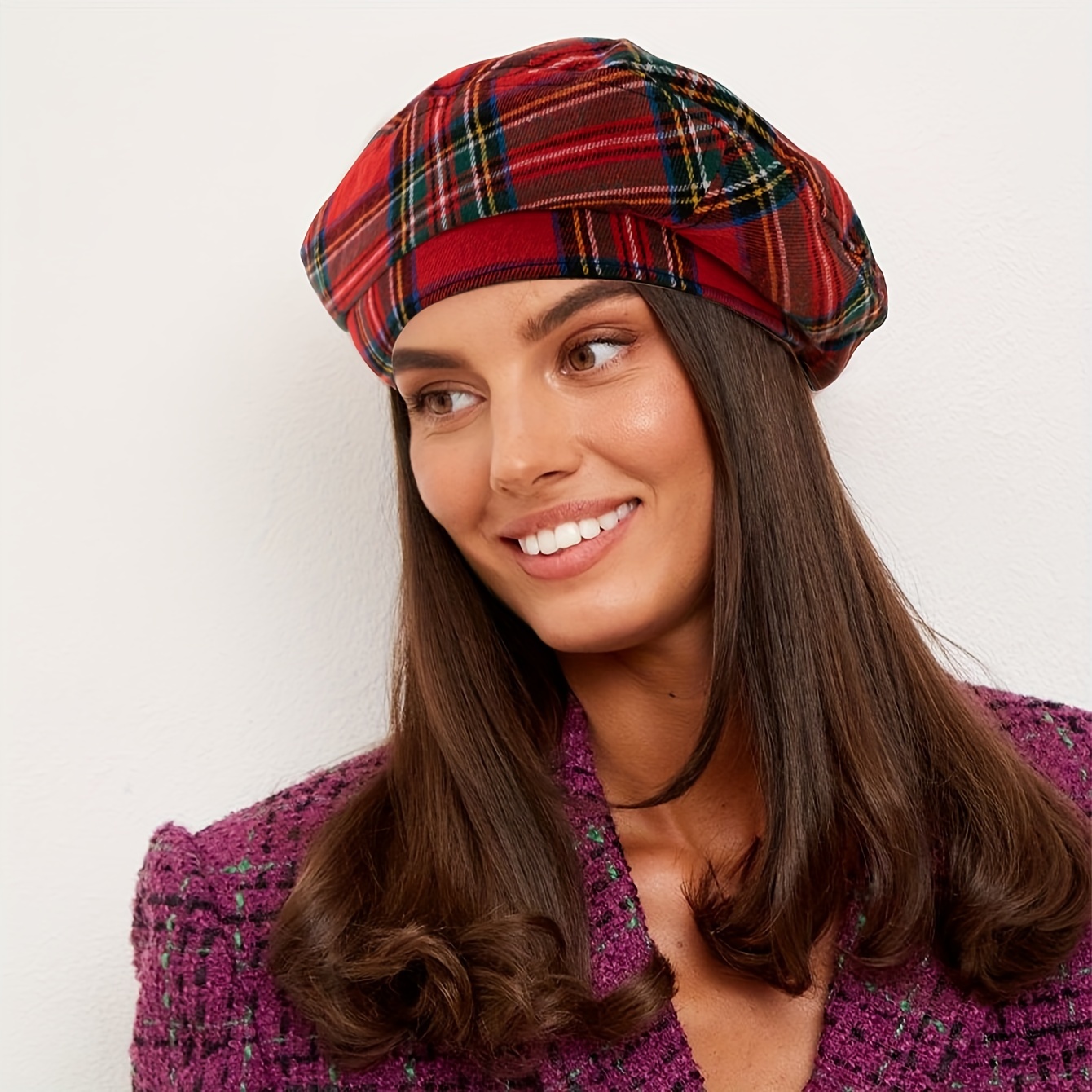 

Chic Red Beret With Belt Accent - Lightweight, Non-stretch Polyester - & Christmas, Best For Christmas