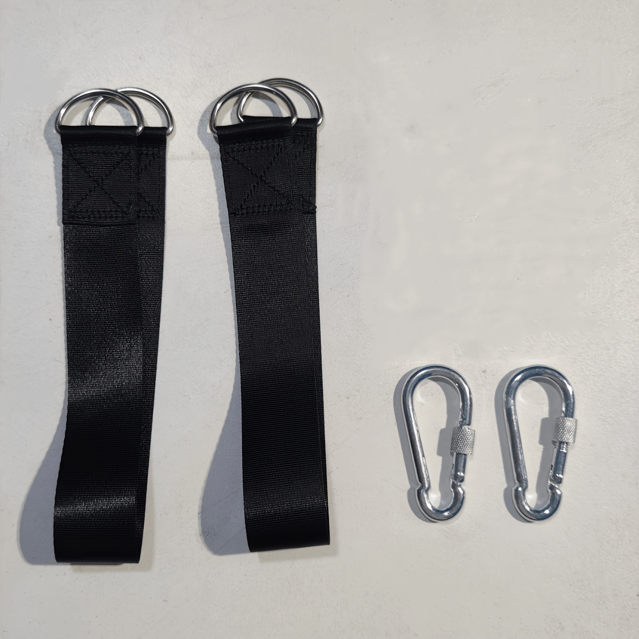 TEMU 2pcs Heavy-duty Black Hammock Strap System With Safety Locks & Double-reinforced Edges - Suitable For Outdoor Camping, Swing Hammocks, Backyard