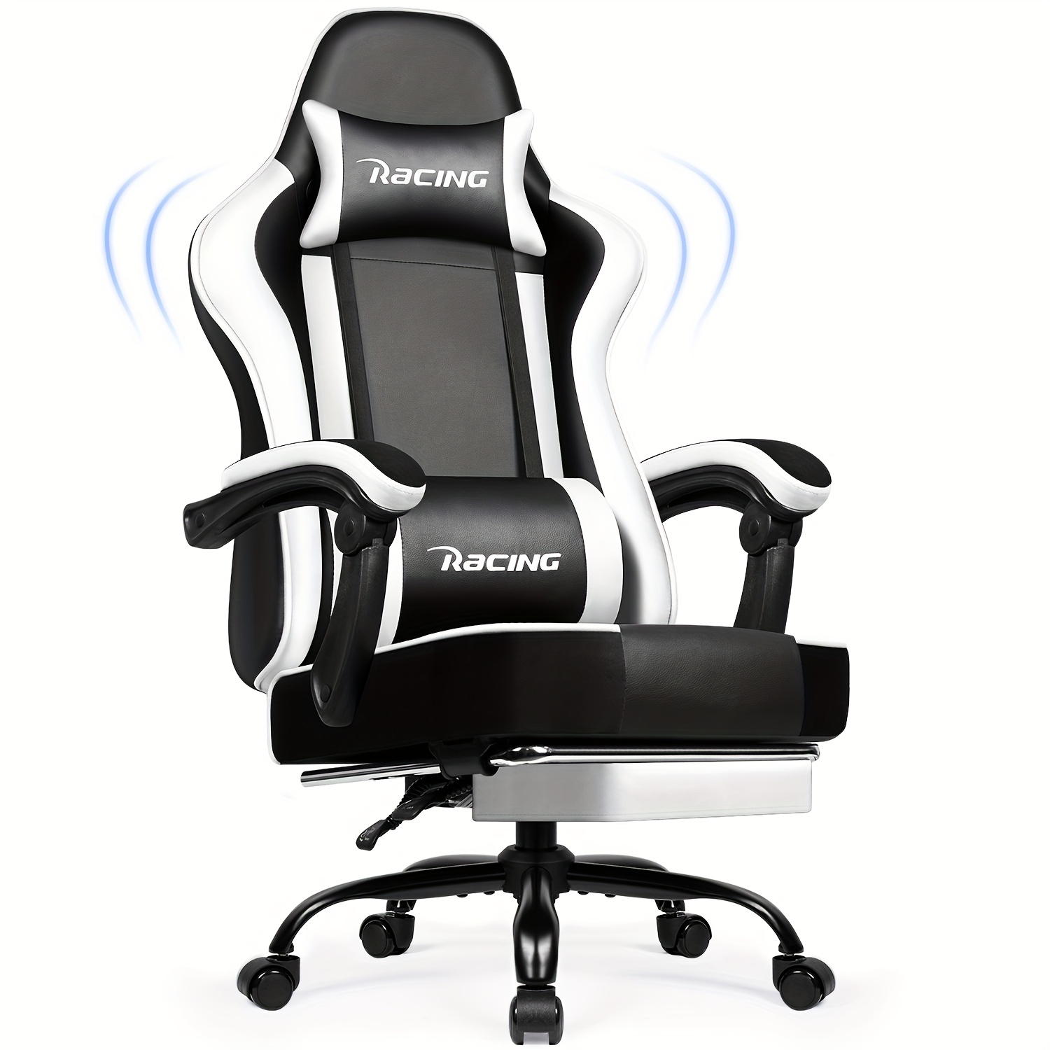 TEMU Gronfont Gaming Stoel met Voetsteun, Ergonomische Gaming Stoel, Gaming Fauteuil met Verstelbare Lendensteun, Hoofdsteun, Hoogte Verstelbaar en